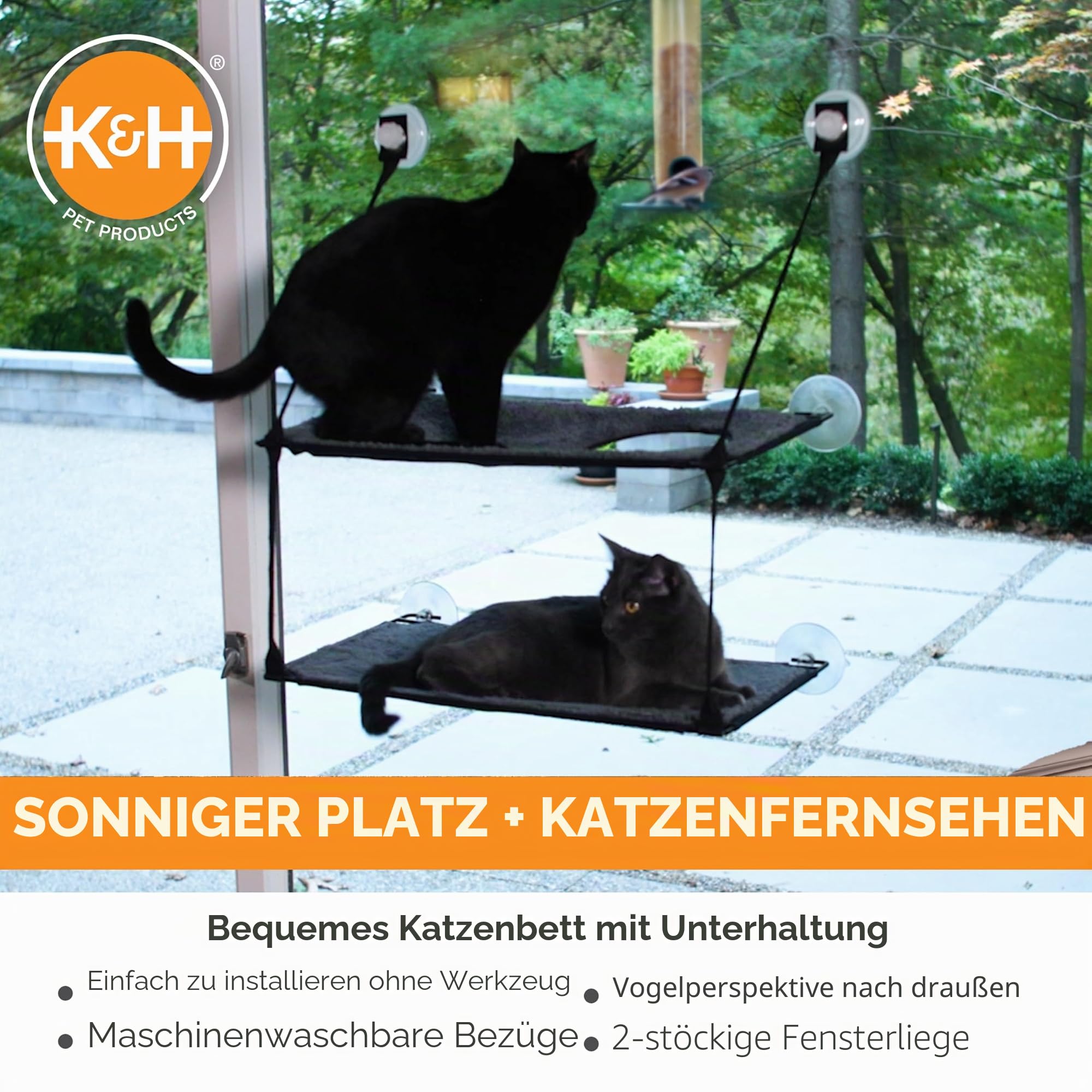 K&H 779092 EZ Easy Window Mount Kitty Sill, am Fenster zu befestigendes Katzenbett mit Zwei Ebenen