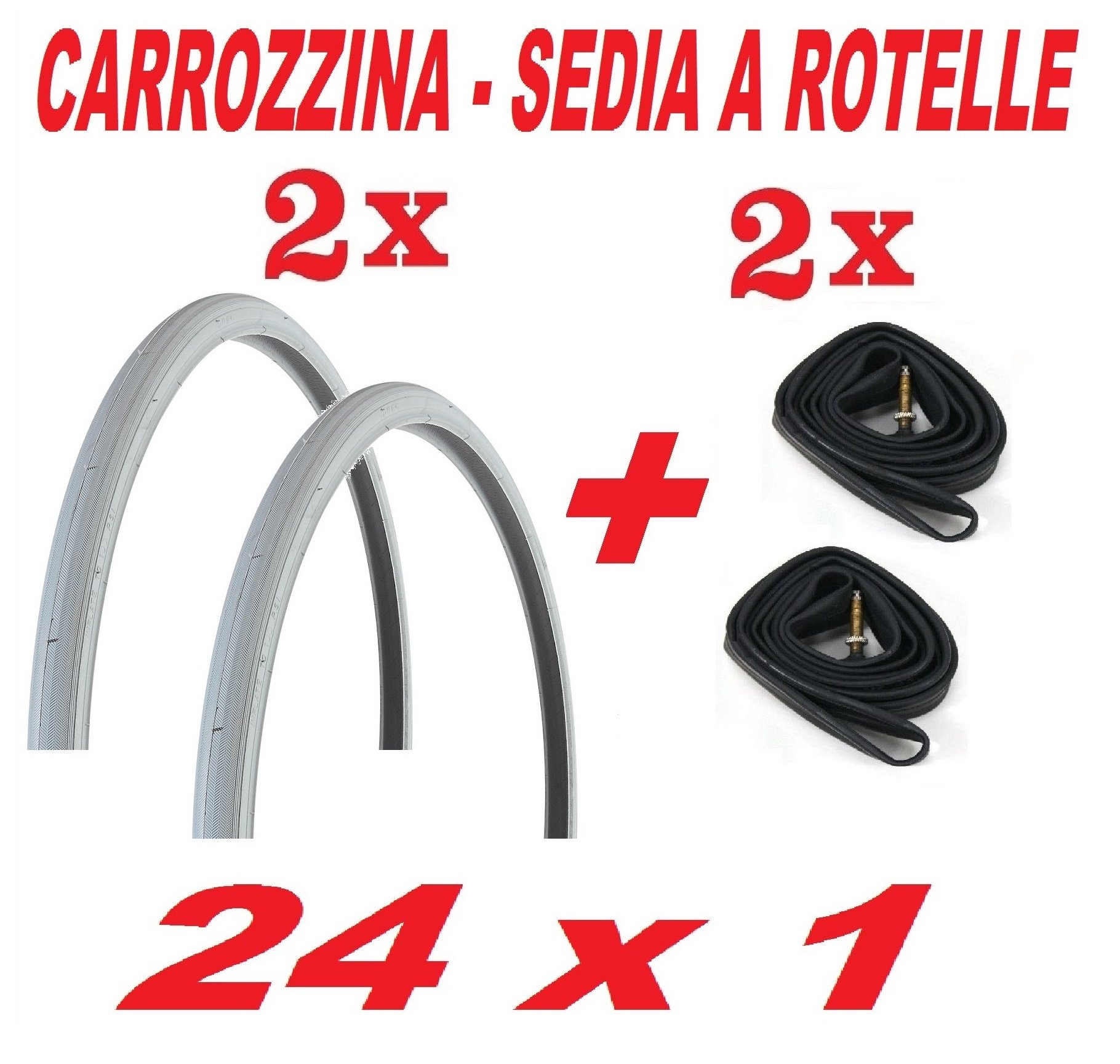 2 COPERTONI COPERTURE Pneumatici + 2 x Camera d'Aria 24 x 1.0 - Carrozzina/Sedia A ROTELLE