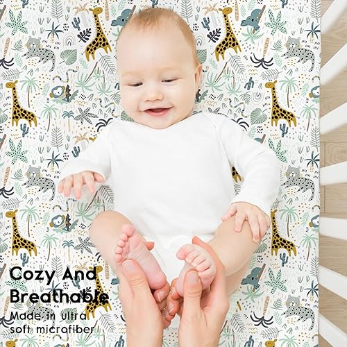 Miniatura 129 de Yoofoss Sábanas para cuna de bebé para niños y niñas, paquete de 2 sábanas bajeras para cuna estándar y colchón de niño pequeño, sábana de Panda