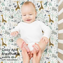 Yoofoss Baby Crib Sheets for Boys Girls, Fitted Crib Sheet 2 Pack for Standard Crib and Toddler Mattress, Super Soft Microfiber Baby Sheet 28x52x8in Green + Giraffe