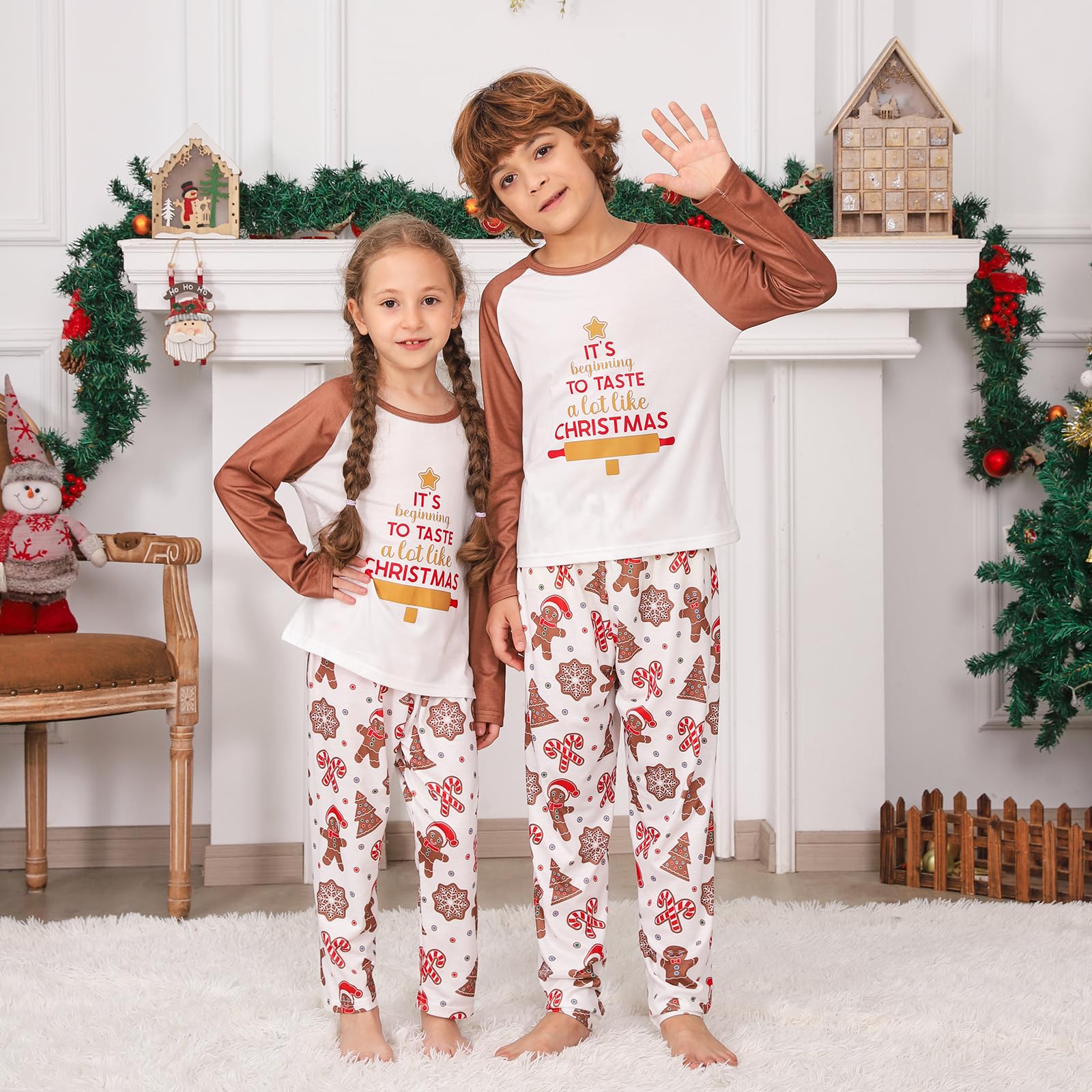 PYAEAS Conjunto de pijamas familiares a juego para Navidad, pijamas de vacaciones, ropa de dormir para adultos, mujeres y hombres, trajes de Navidad