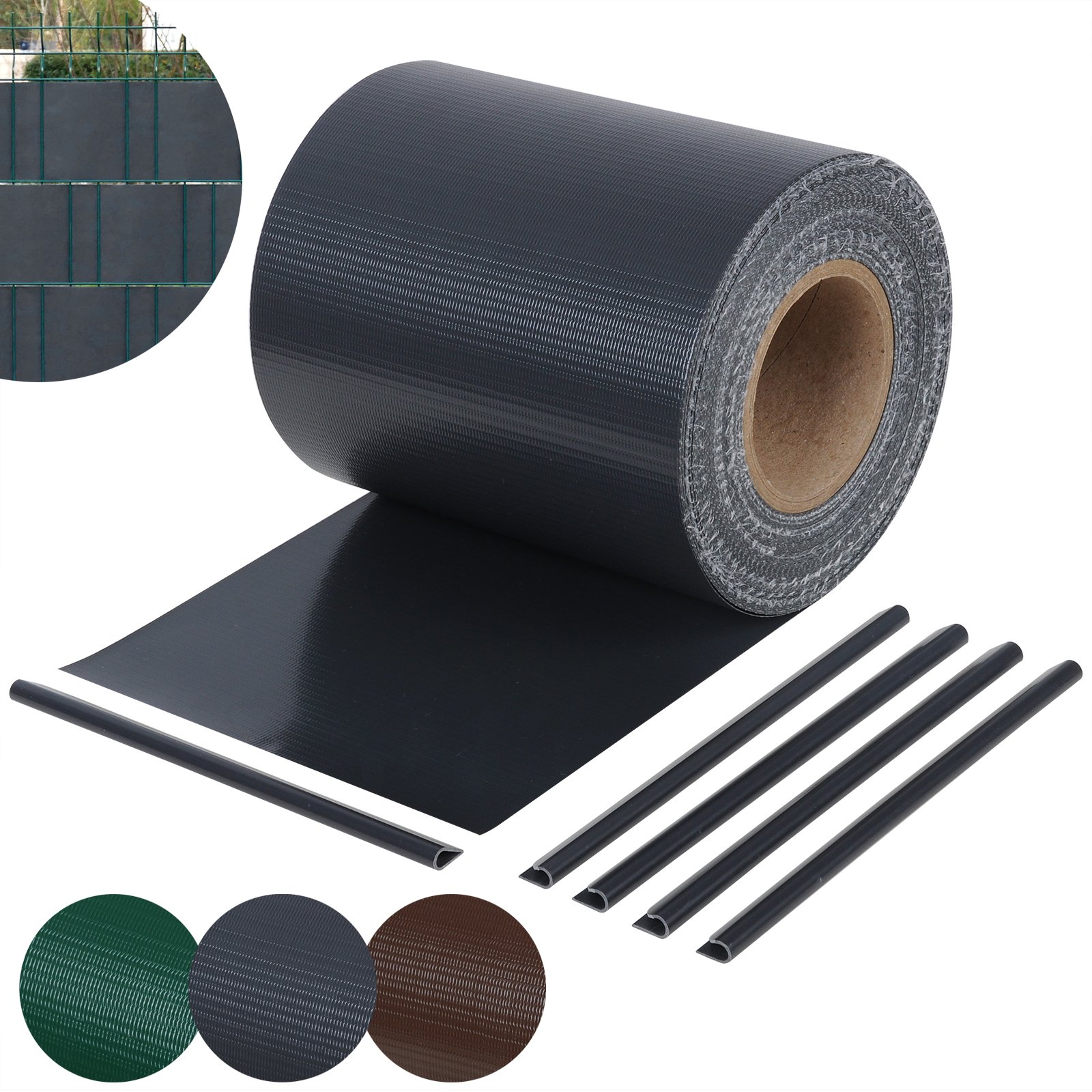 WOLTU Bandes Brise-Vue en PVC de 450g/m², Rouleau Brise-Vue Occultant 19cm x 35m, Résistant au Vent et au Soleil, pour Clôture, Jardin, Balcon, avec 25 Clips de Fixation, en Gris Charbon