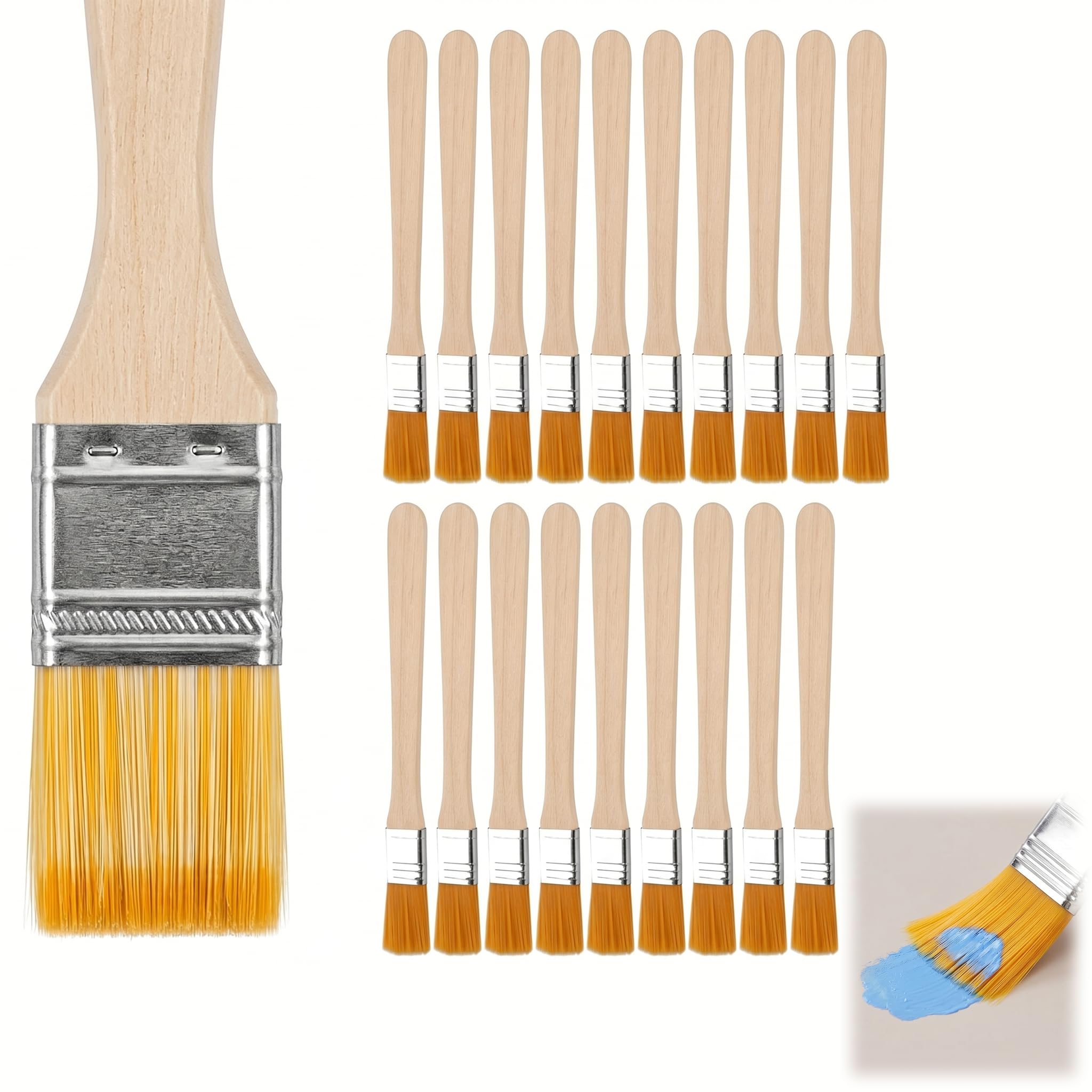 20 Stück Kleine Flachpinsel Set, kleine Pinsel 13,8 cm, Nylon Borstenpinsel mit Holzgriff und Aluminiumzwinge, Lackierpinsel Malerpinsel für Farbe, Lack, Kleber, DIY, Basteln und Ausbesserungen