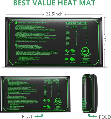 Miniatura 3 de Alfombrilla térmica para plántulas de 25 W, 11.5 x 22.5 pulgadas, almohadilla térmica hidropónica cálida impermeable para inicio de semillas de