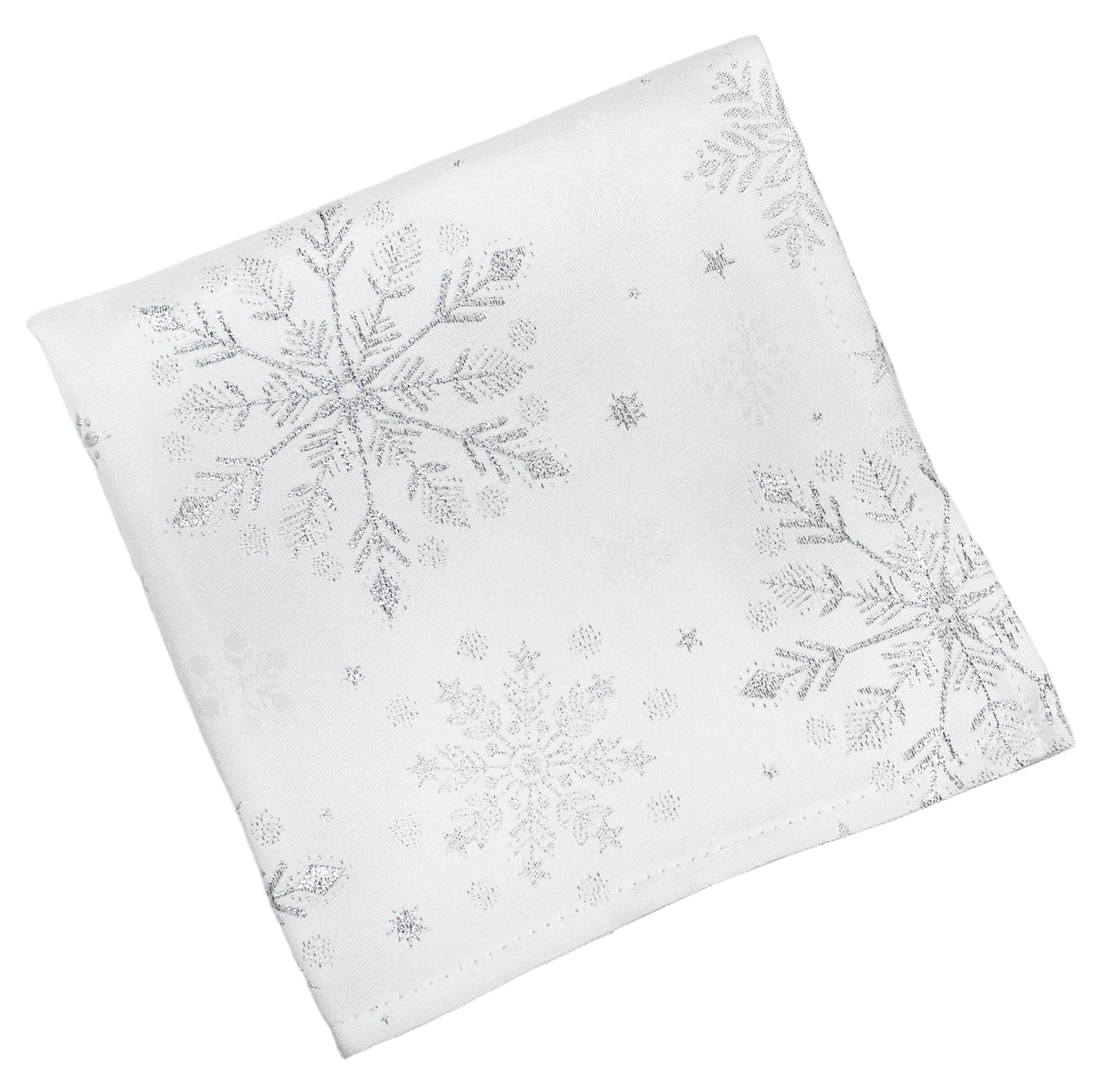 Peggy Wilkins White/Silver Snow Fall Christmas Snowflake Jacquard Napkin - 45Cm X 45Cm