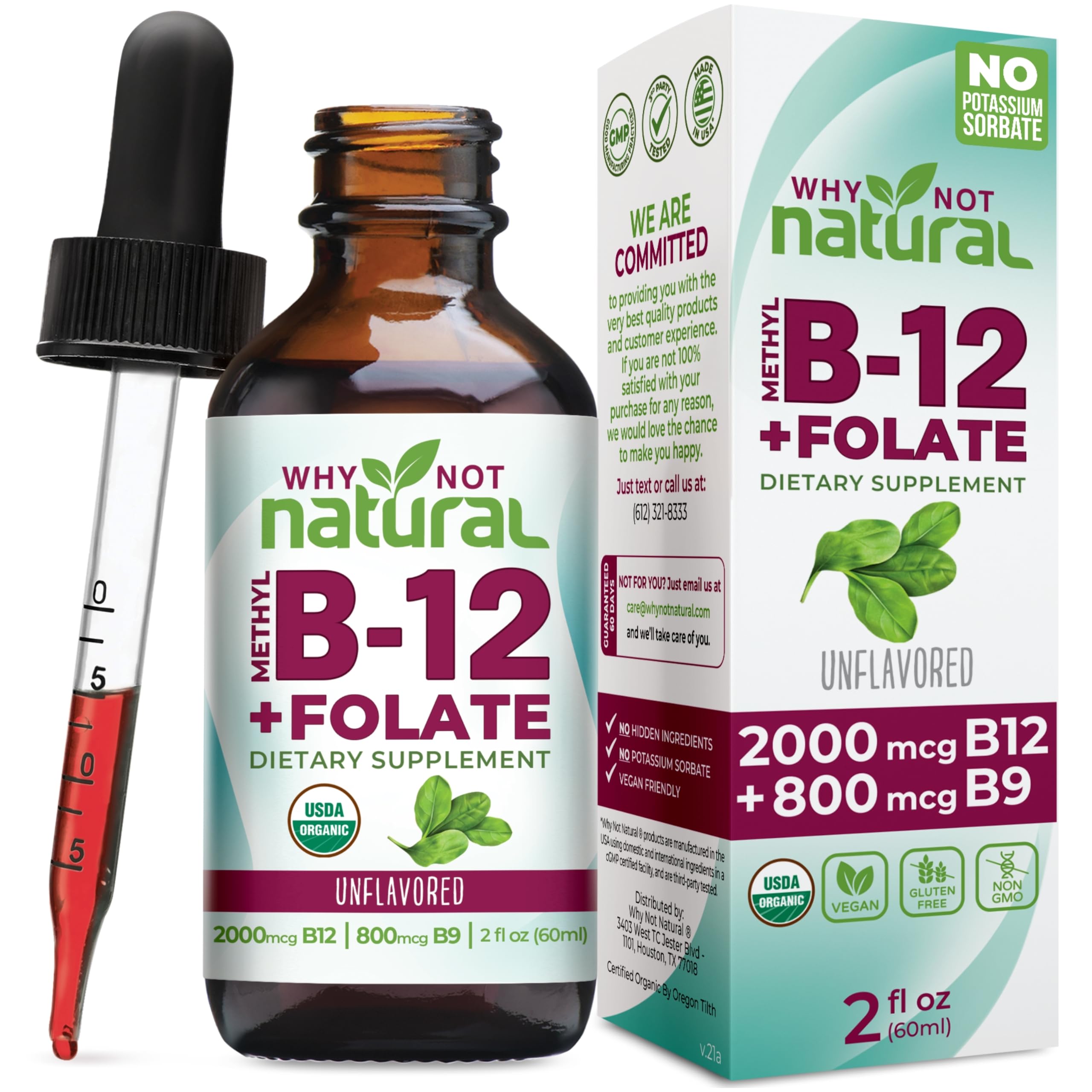 Waarom niet Natuurlijke Vitamine B12 Liquid Plus Folate - Biologische Sublingual Extra Sterkte Vegan Drops - Methylsupplement met Folinic