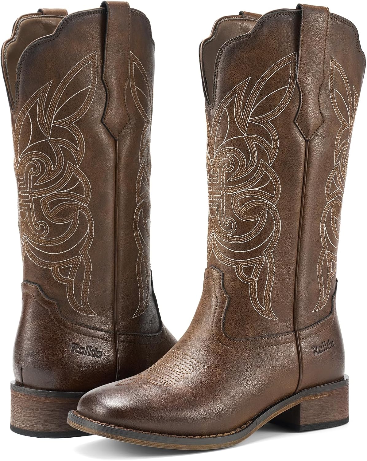 Rollda Cowgirl Boots Cowboy Boots for Women Square Toe Mid Calf Western Boots Ladies Fashion Boots with Chunky Heel - Image 7