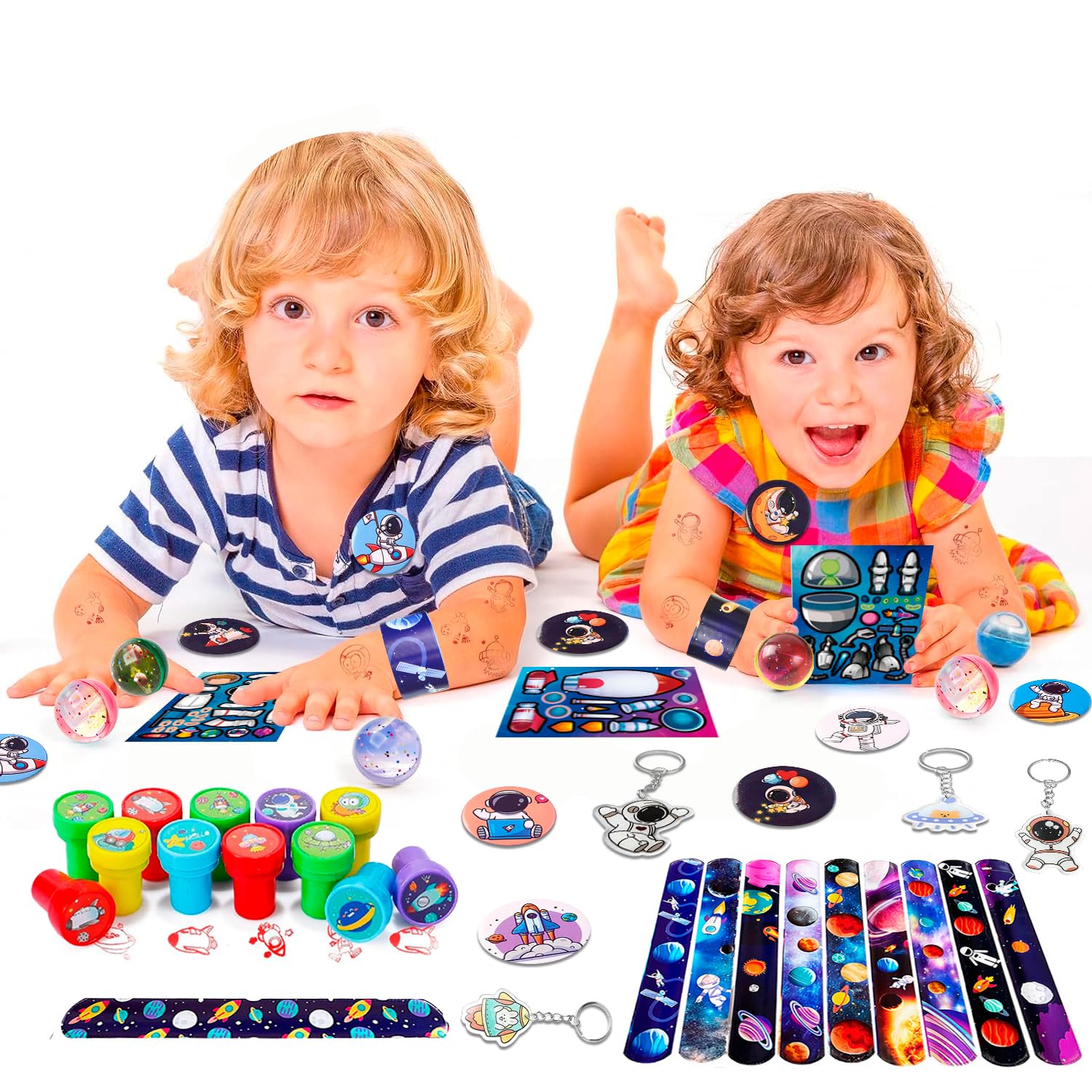 Spazio Compleanno,70pcs Spazio Compleanno Inclu Portachiavi Scatole Regalo Adesivi etc Bomboniere Festa