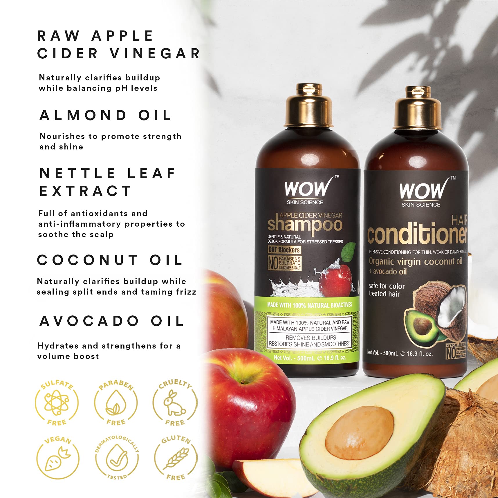 WOW Apple Cider Vinegar Shampoo and Conditioner Set Increase Gloss