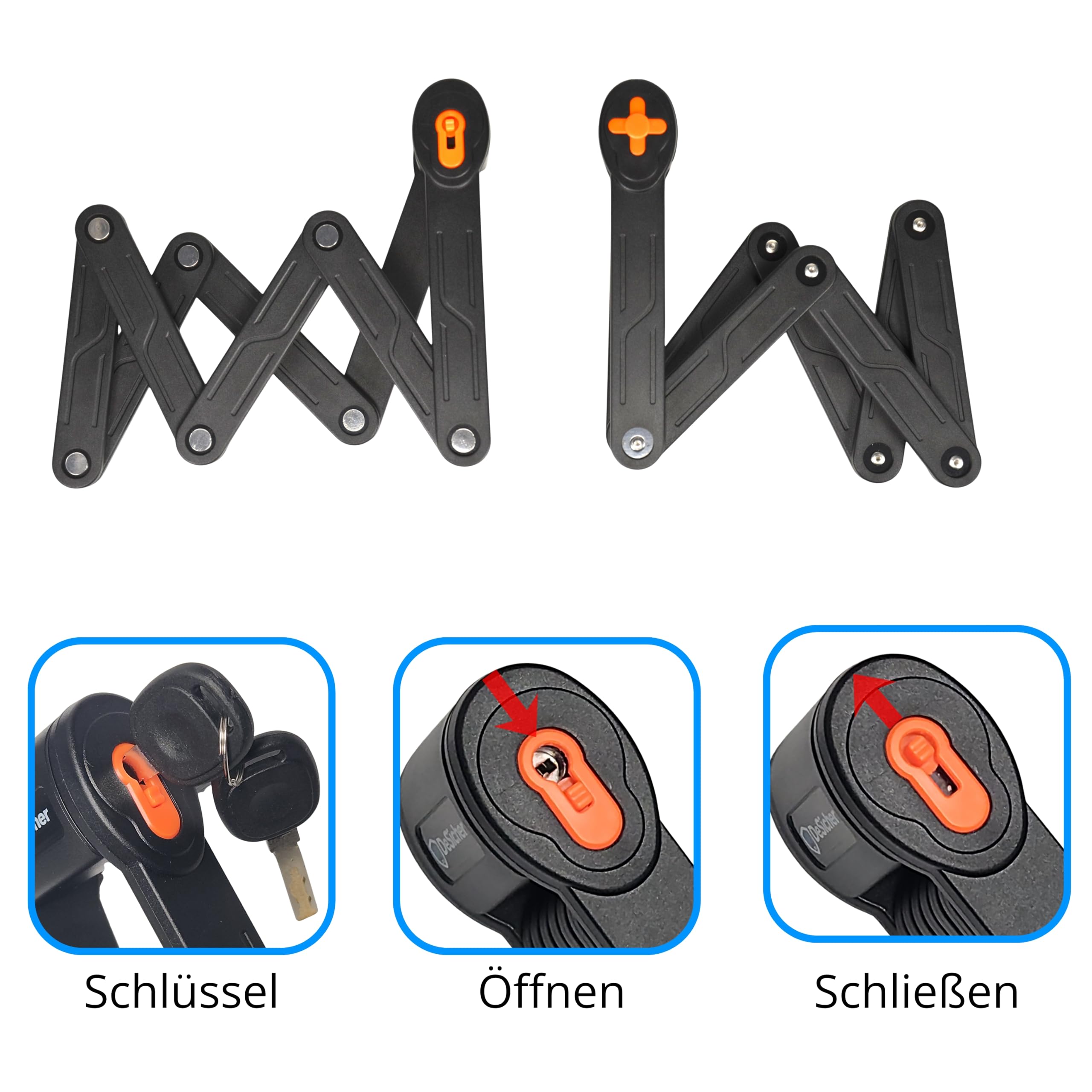 Faltschloss Fahrrad 100cm mit Halterung & 2 Schlüsseln – 1,1 kg Robustes Fahrradschloss Hohe Sicherheit aus Legiertem Stahl für E-Bike & E-Scooter, Schwarz