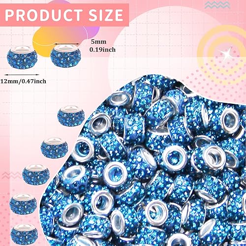 Vista 68 de 200 cuentas europeas de agujero grande – Mixcolor Lampwork Rhinestone Craft Beads para bricolaje pulseras joyería fabricación