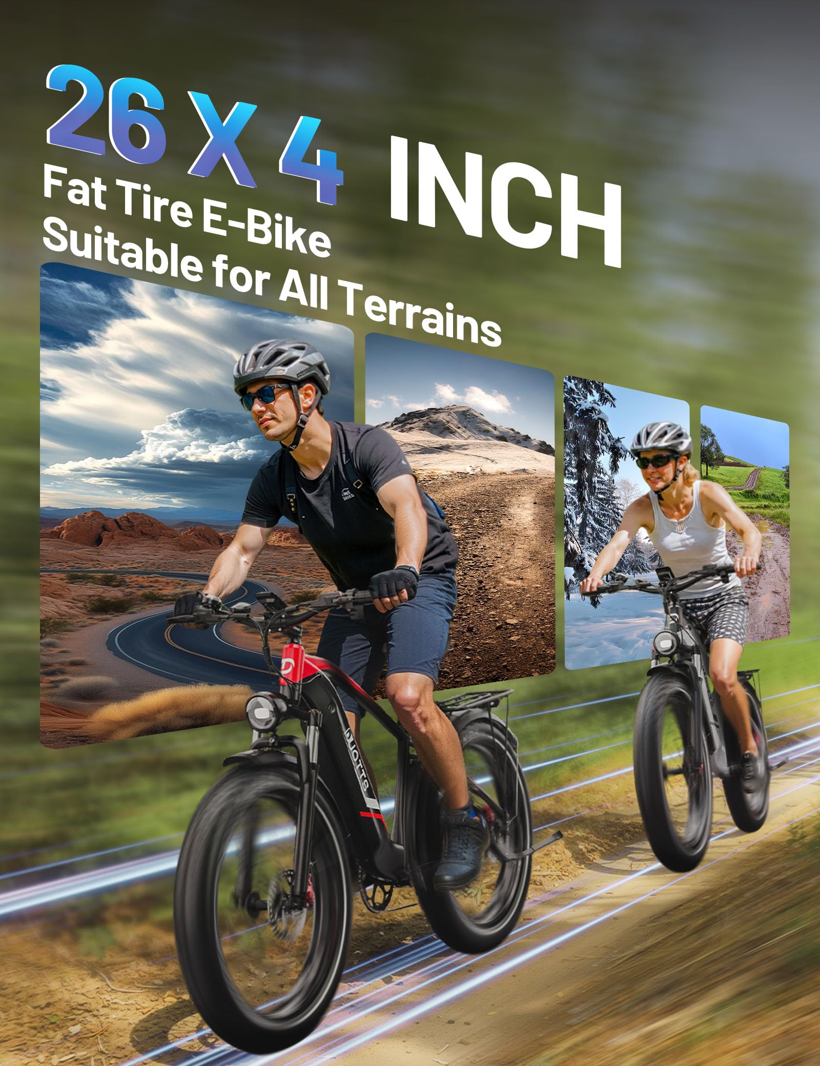 F26 Lite Vélo Électrique Adulte, 26 x 4,0 Pouces Fat VTT Électrique, Ebike 250W Batterie 48V 18Ah Autonomie Jusqu'à 140 Km, Double Frein Hydraulique, 7 Vitesses & Suspension Double