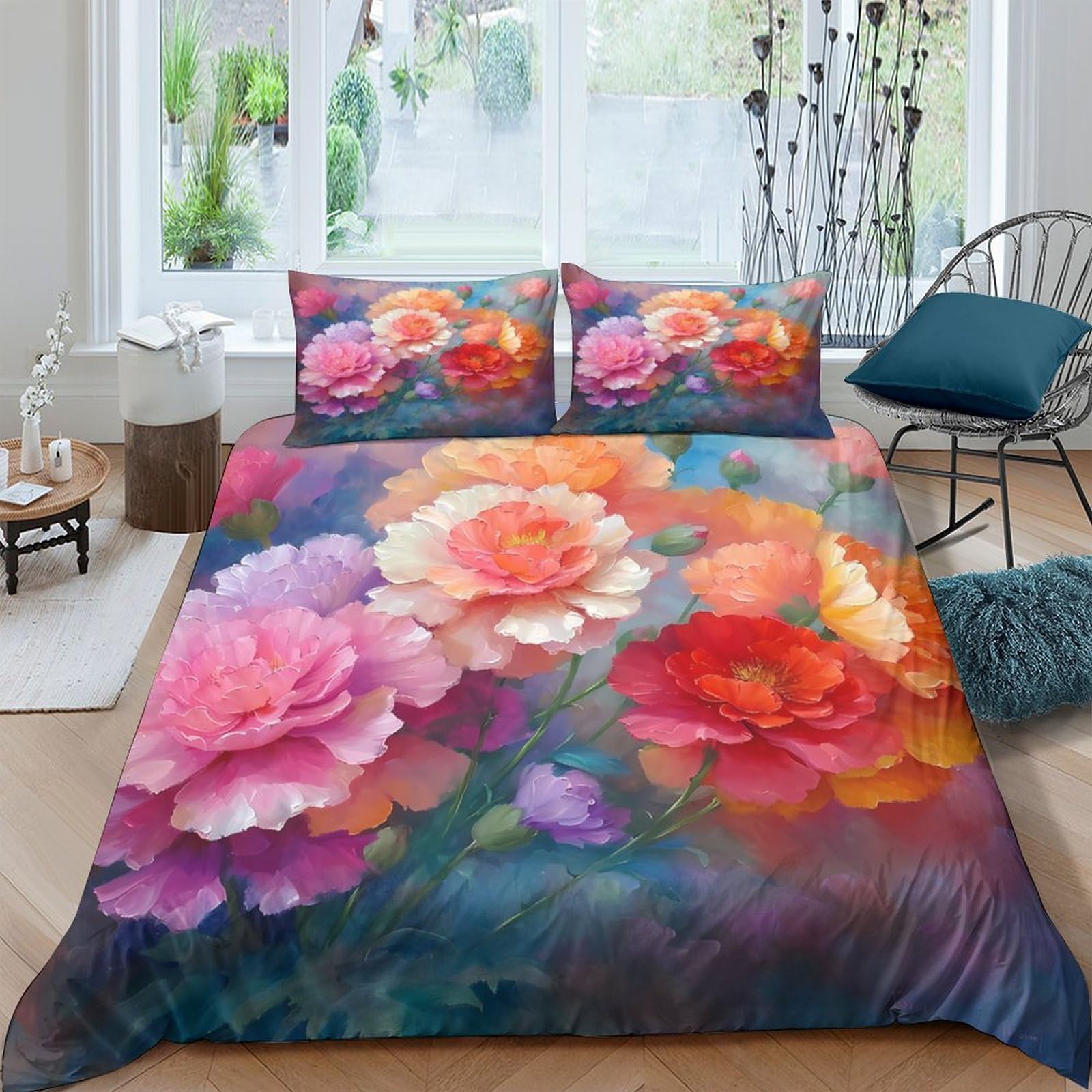 Ctjqhvkz Style-1 3D Printed Watercolor Floral Fitted Sheet Microfiber Soft Art Rose Peony Bed Cover For Bedroom Guest Room Decor Single（135X200cm）