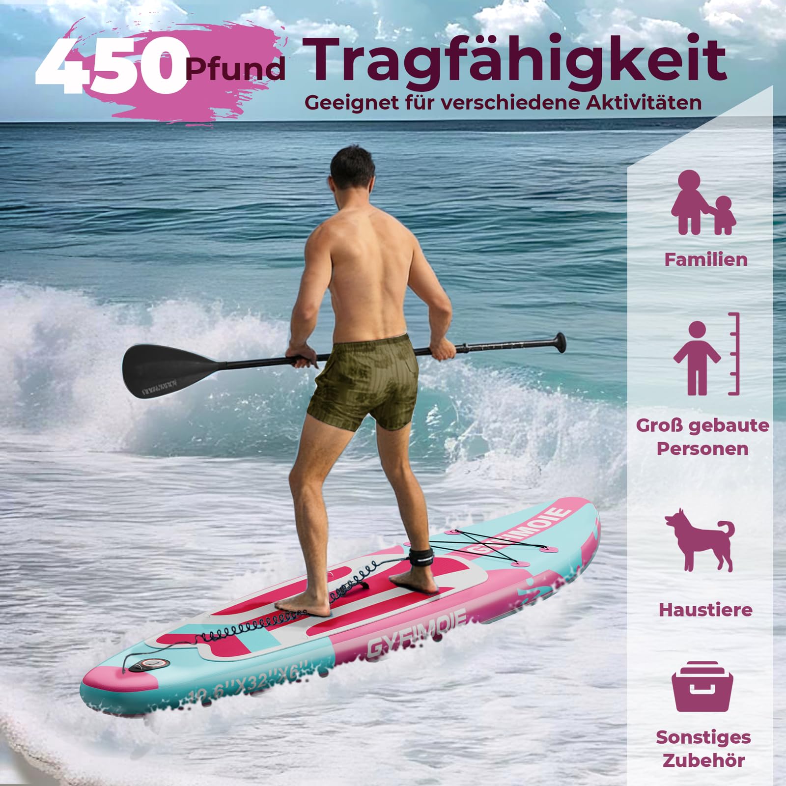Gyfimoie Tabla de surf de remo de 325 cm, hinchable, con soporte universal para cámara, accesorios completos, remo ajustable, para principiantes, avanzados