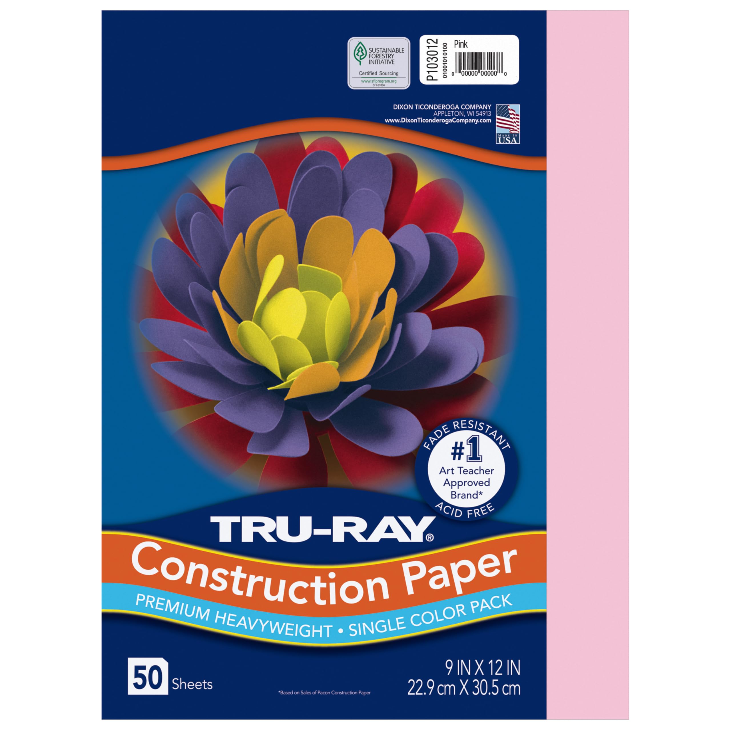 PACON "Tru-Ray Heavyweight Construction Paper, Pink, 9"" x 12"", 50 Sheets"