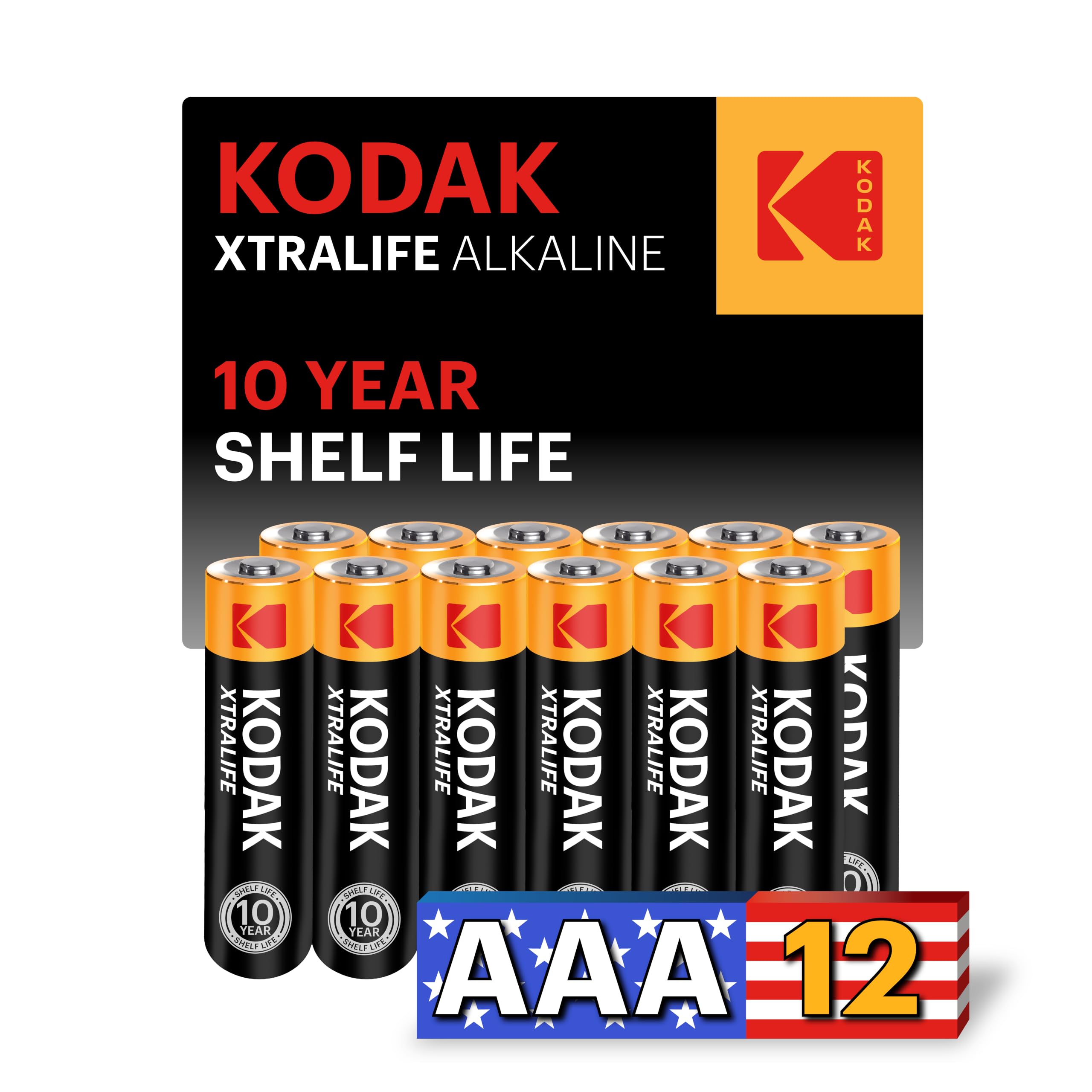 KODAK AAA Alkaline Batteries (12 Pack) Triple A Battery, LR03, 1.5V