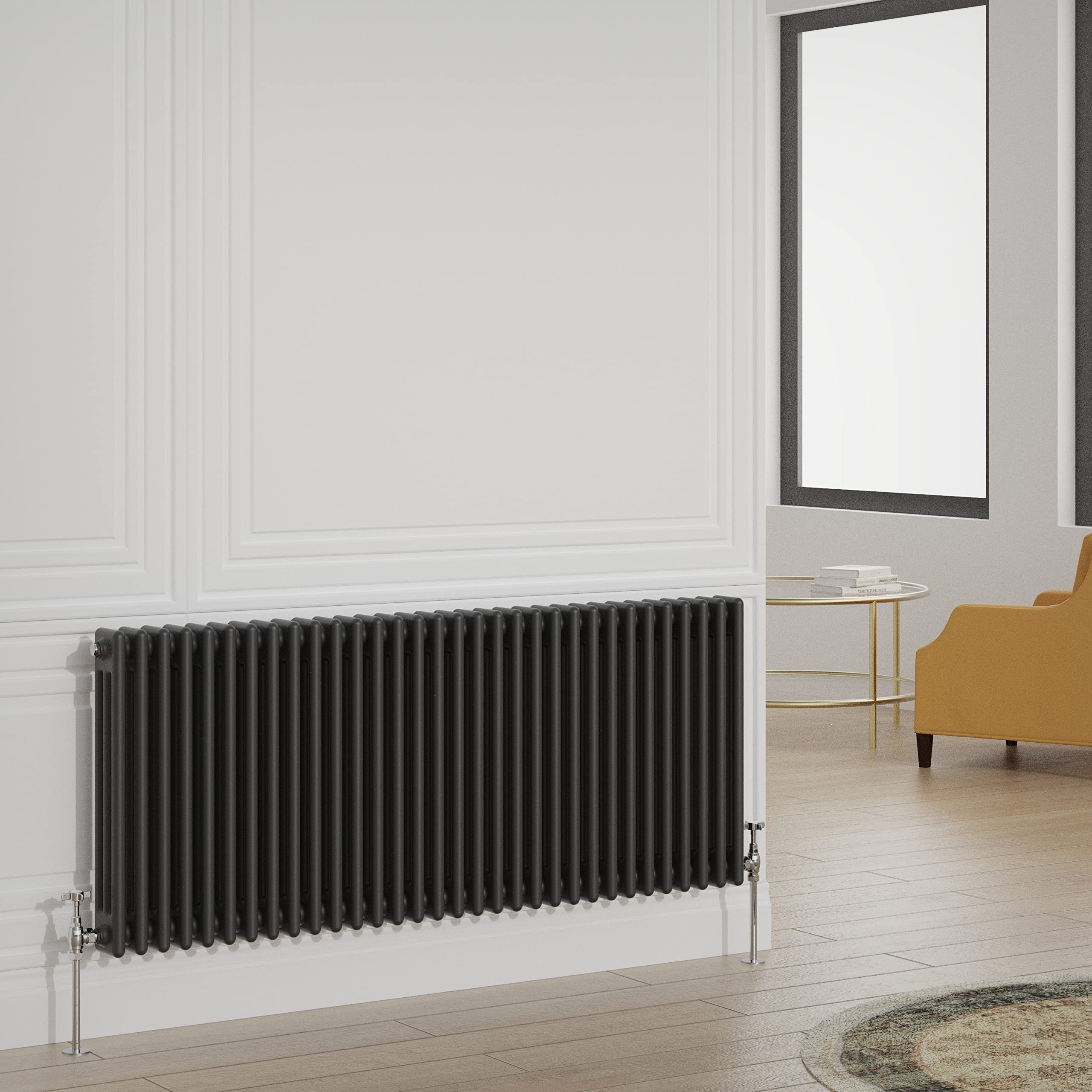 Warmehaus Traditional Radiator Triple Column Black Horizontal Cast Iron Style Central Heating Radiator - 600x1460mm