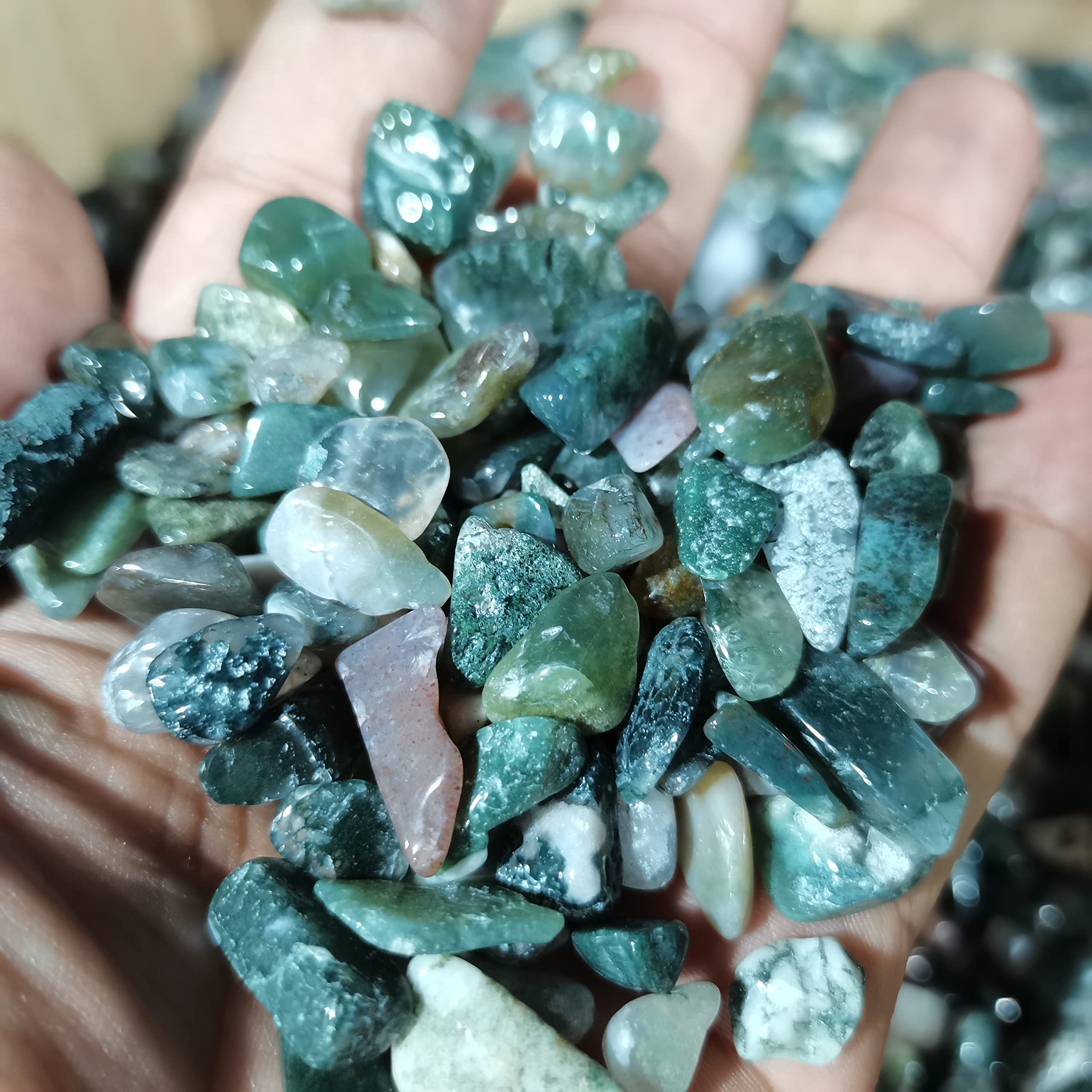 Espécimen curado 500g Ágata acuática Natural Original Piedra Verde Cristal Grava Decoración for el hogar Jardín Maceta Espécimen Budismo como Regalo decoración hogareña (Size : 50g)