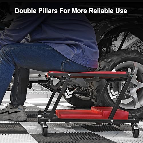 Miniatura 6 de BIG RED Z-Creeper Asiento plegable de 36 pulgadas, enredadera de garaje 2 en 1 para reparación de automóviles, 36 pulgadas color rojo, capacidad de