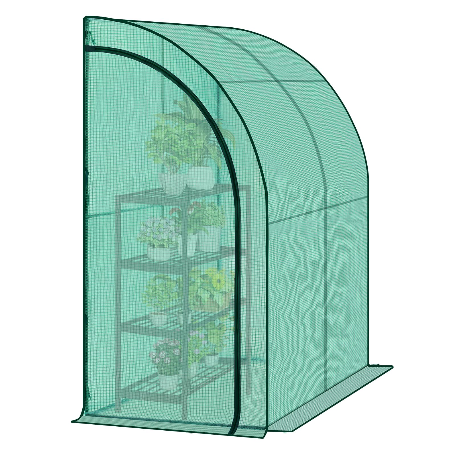 WOLTU Lean to Greenhouse, Walk-in Greenhouse with 2 Zipped Roll-up Doors, 4 Ground Pegs, 4 Wind Ropes, 140g/m2 PE Cover, Steel Frame, Green, 200x100x210cm