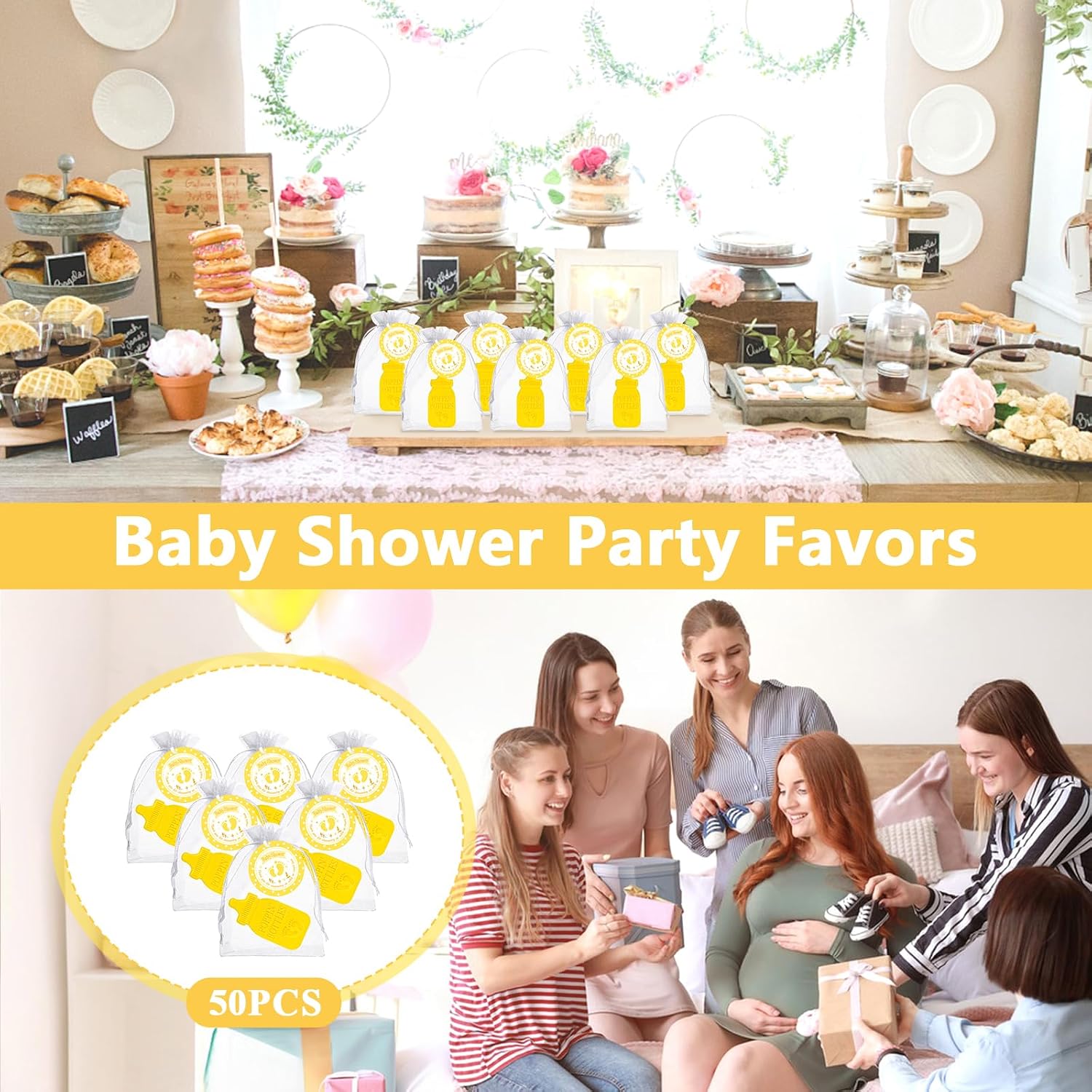 50 Sets Baby Shower Party Favors Baby Popping Bottle Soap Favors for Guests Mini Handmade Scented Soap with Thanks You Tags Organza Bags for Gender Reveal Baptism Decorations Souvenirs Gift