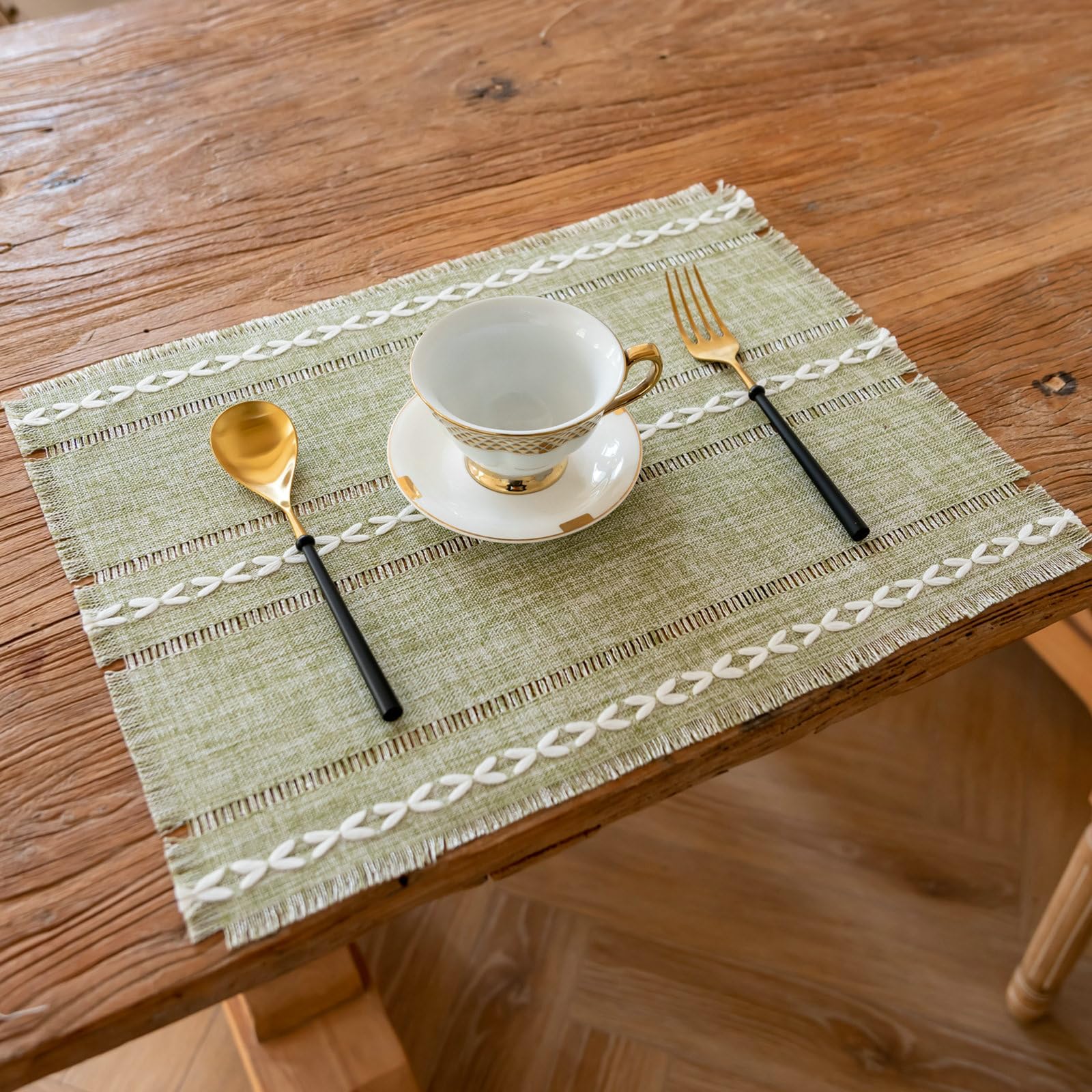 Rechteckige Platzsets Platzdeckchen Abwaschbar 6Er Set Platzset Antirutsch Grün Tischsets 33x45CM