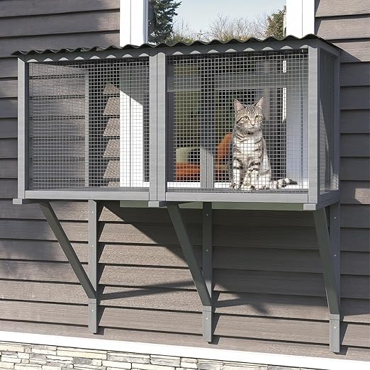 Cat Catio, Cat Window Perch for Large Indoor Cats - for Sunbathing, Napping & Overlooking, Wooden Window Hammock for Safely Enjoying The Outdoor Sights Scents and Sounds