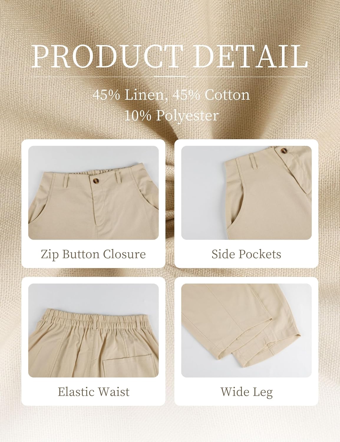 Xiaoxuemeng Linen Pants Women Wide Leg Capri Beach Pants Elastic Waisted Baggy Linen Trousers
