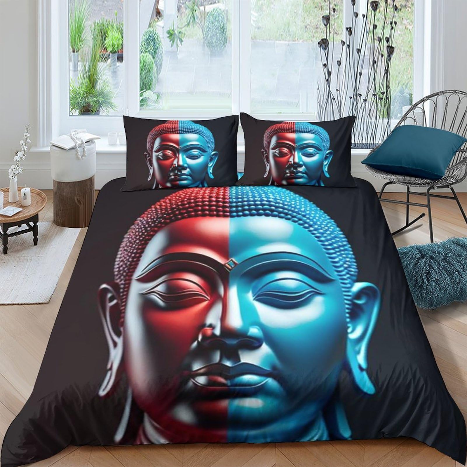 Shaari Duvet Cover 90×190cm - Buddha Mandala Zen Themed Meditatio 3D Pattern Bedding Sets Duvet Cover Set with 1 Pillowcases 50x75cm / A-01