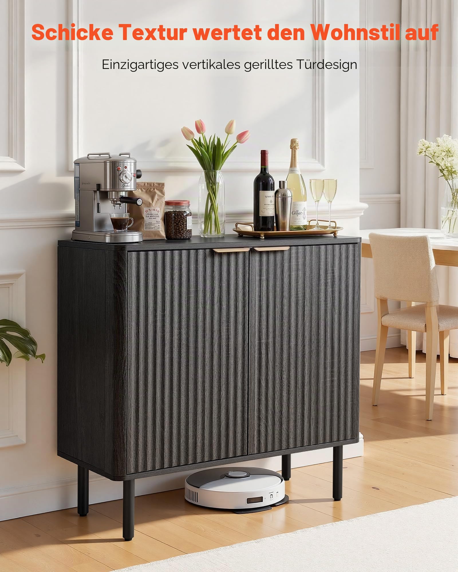 VEVOR Sideboard Küchenschrank mit 2 Ablageflächen, Buffetschrank im mittelalterlichen Stil für Wohnzimmer Eingangsbereich Küche, Aufbewahrungsschrank 80 x 37,5 x 80 cm Küchenbuffet Schwarz