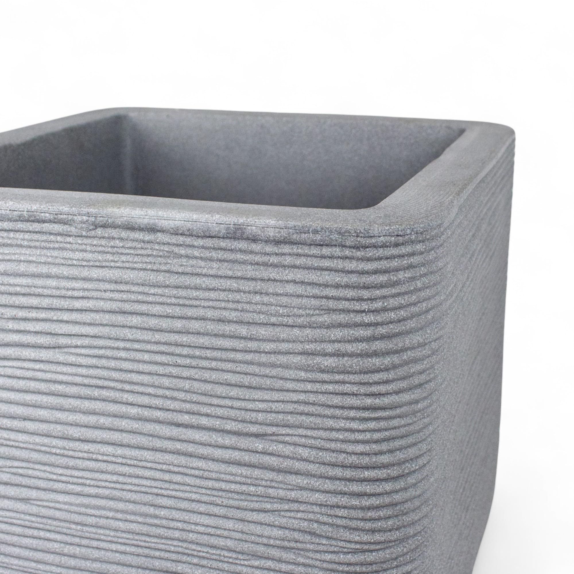 Pincho Maceteros Grandes Exterior Macetas Cuadradas, Tiestos para Plantas Interior, Decoración Terraza Exterior + Textura Piedra, Plástico PE Anti-UV - 40×40×33 cm, Gris, Fondo Reforzado (1)
