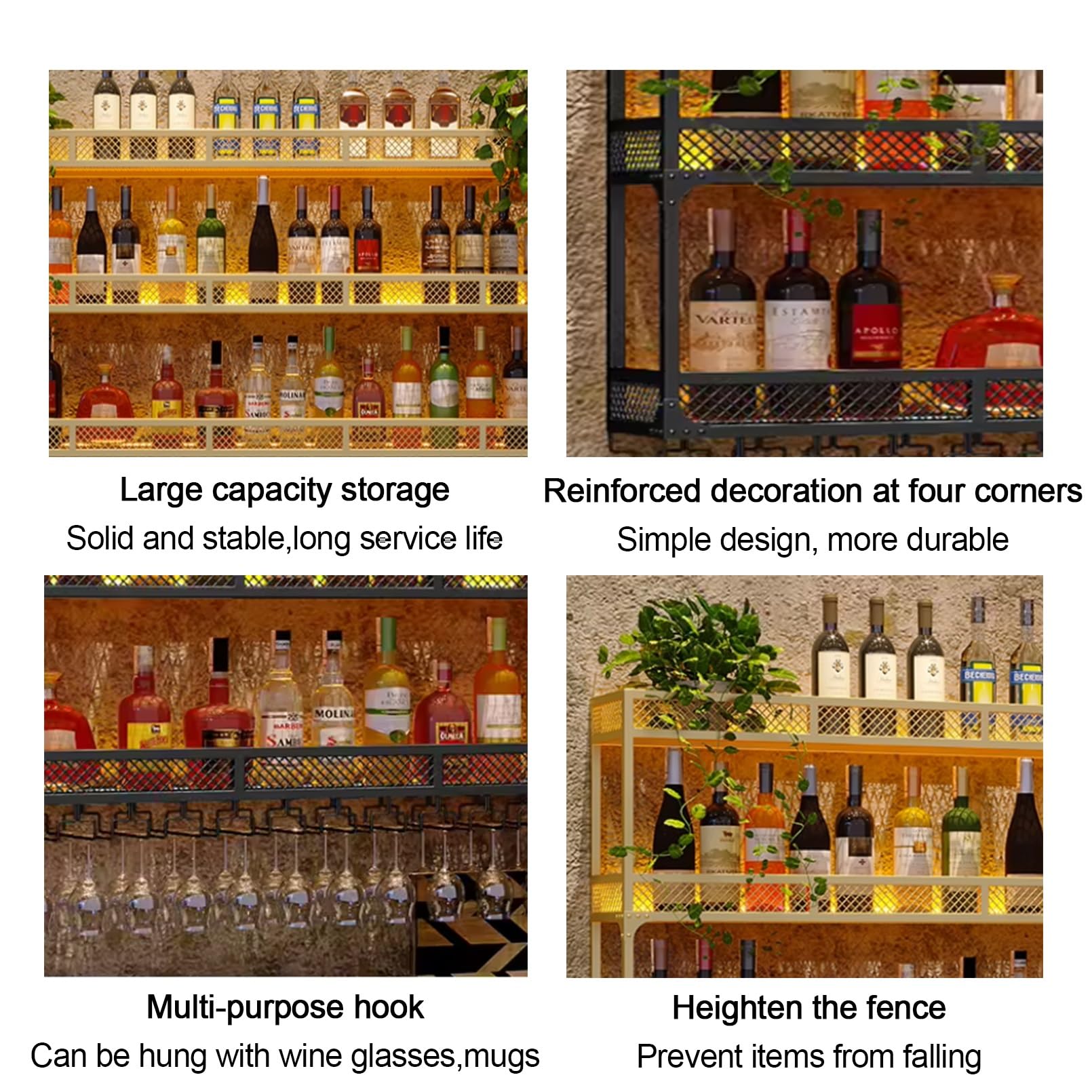 Estantería De Botellas De Vino,Enfriador De Vino Montado En La Pared,Botellero De Almacenamiento Multifuncional,Estante De Exhibición De Vidrio De Vino,Soporte Para Copas De Vino Para Cocina,Bar ( Col