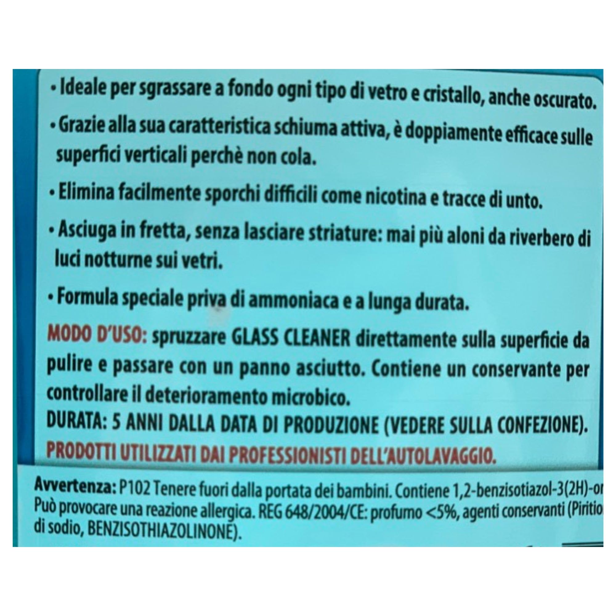 Detergente Spray GLASS CLEANER, Sgrassatore Per Vetri e Cristalli. Ideale Per La Pulizia Dei Vetri Auto, Migliora La Visibilità Alla Guida, Elimina Ditate e Tracce Di Smog 500ml (6 Spray)