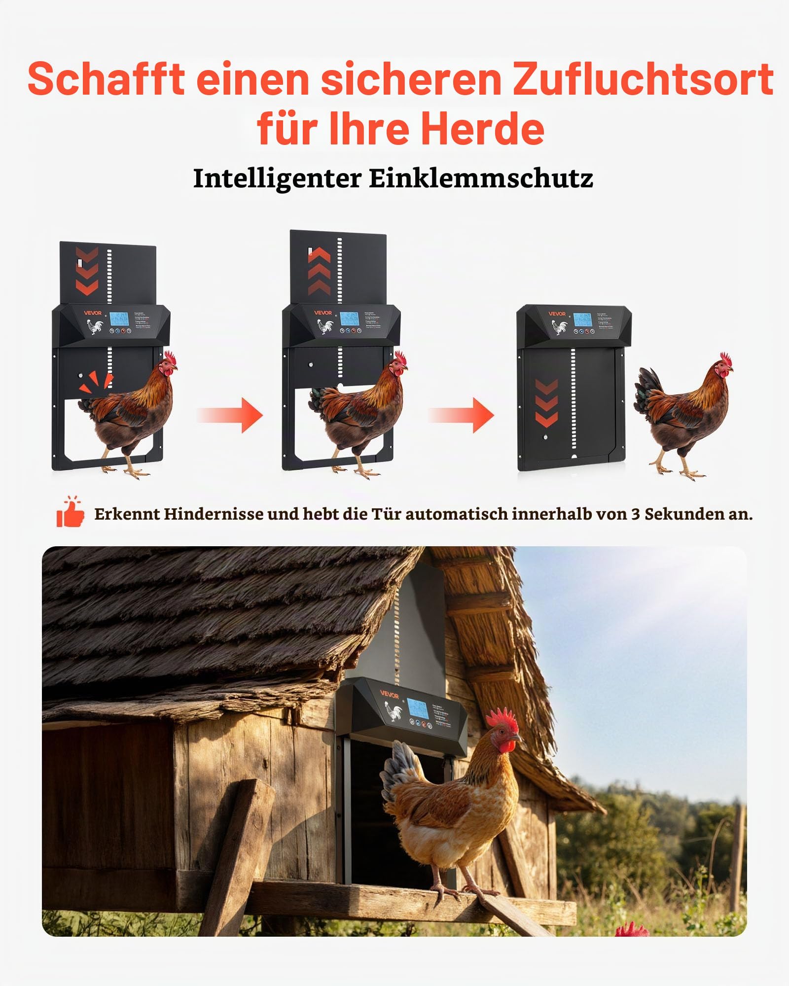 VEVOR Hühnerklappe Hühnertür Hühnerstalltür Lichtsensor 405x305x68mm