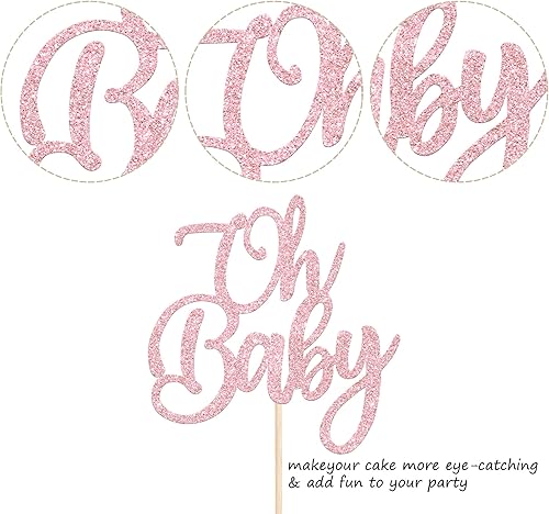 Miniatura 31 de Rsstarxi 1 paquete de decoración de pastel Oh Baby con purpurina para fiesta de revelación de género, decoración de pastel de baby shower, Oro rosa