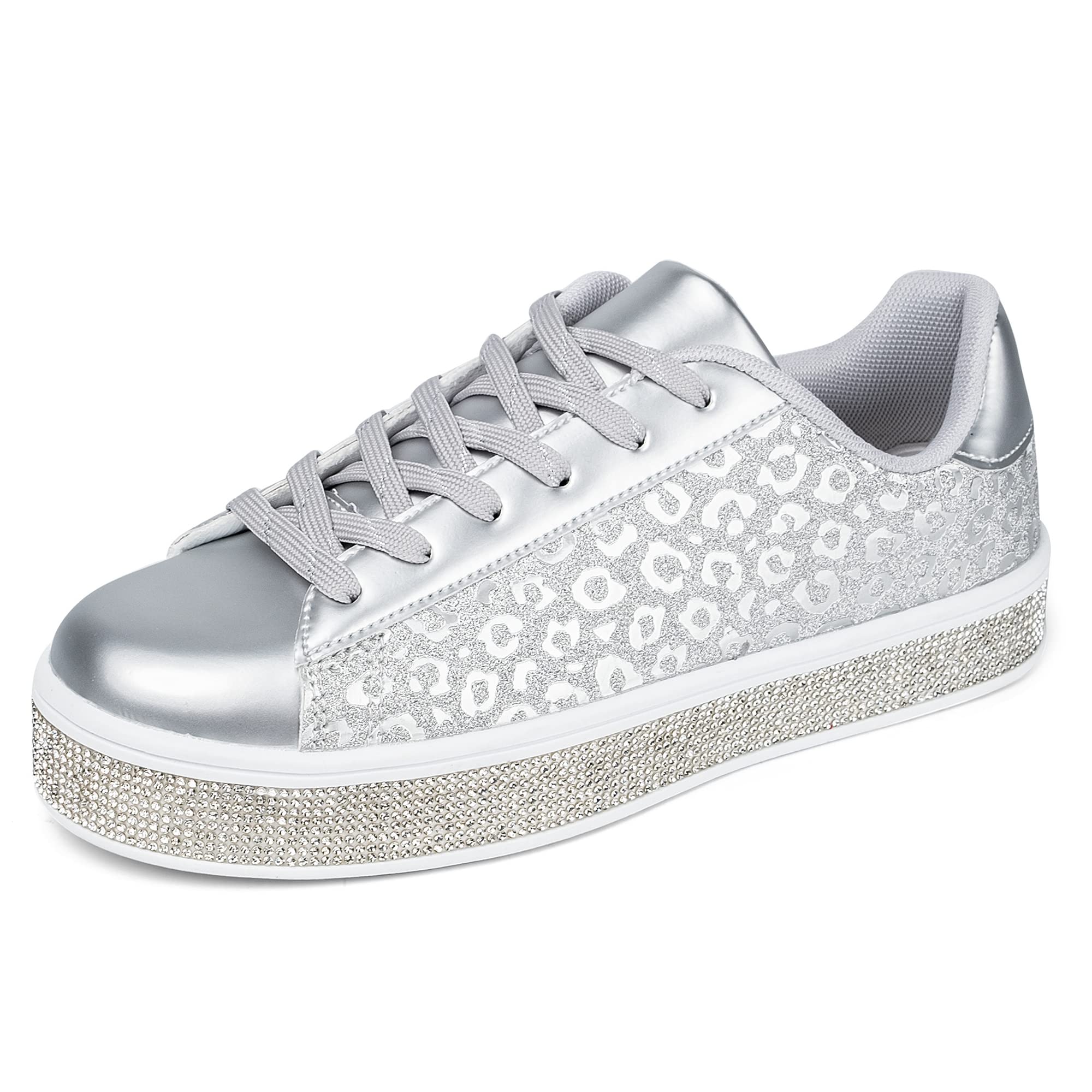 UUBARISWomen's Glitter Tennis Sneakers Neon Dressy Sparkly Sneakers  Rhinestone Bling Wedding Bridal Shoes Shiny Sequin Shoes
