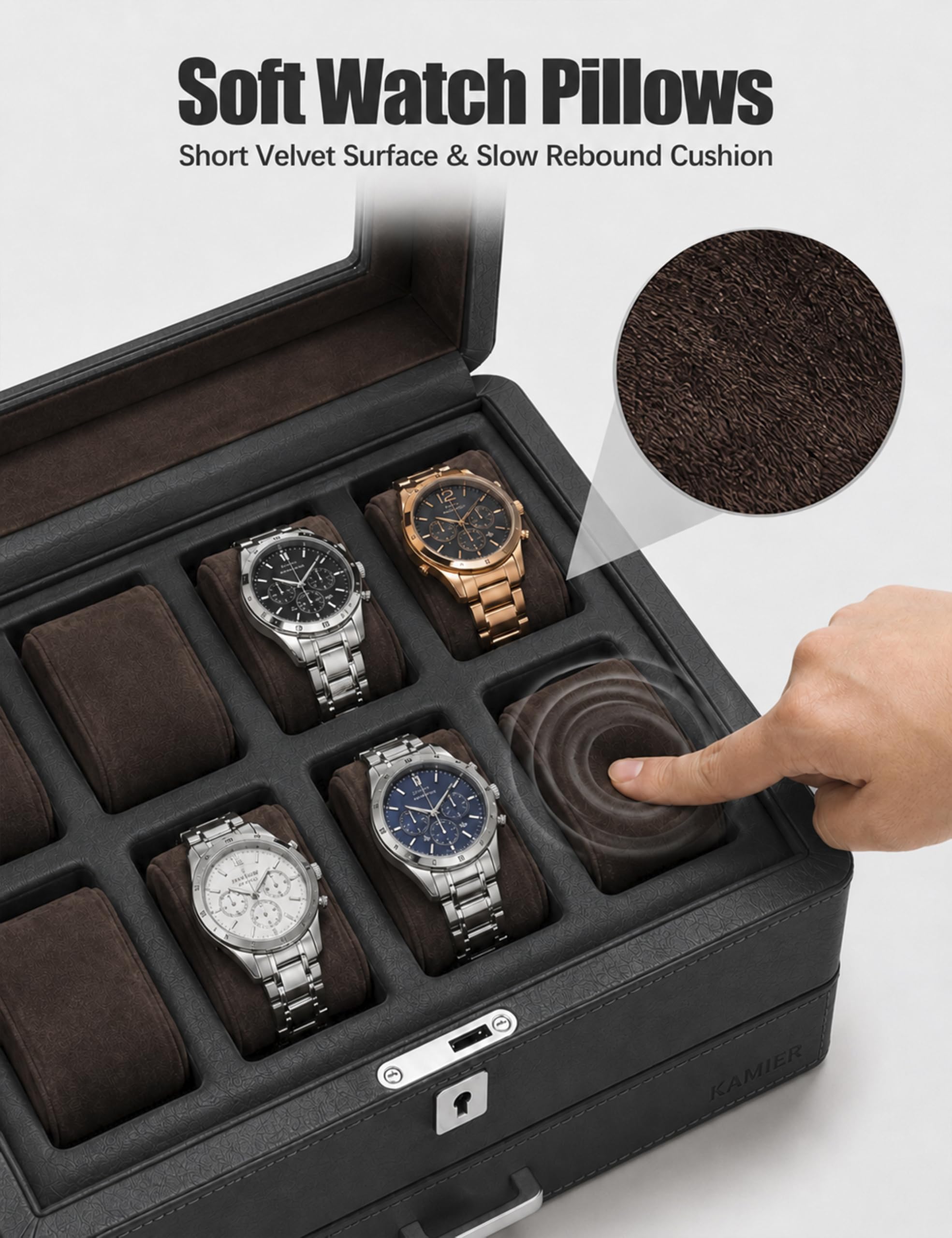 KAMIER Uhrenbox mit 8 Fächern,Uhrenkasten mit Transparentem Deckel,2 Ebenen