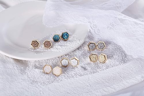 Miniatura 4 de JOYAGIFT Aretes tipo dormilona de resina Druzy para mujer, hipoalergénicos, diseño de geometría de cristal brillante, para adolescentes y niñas
