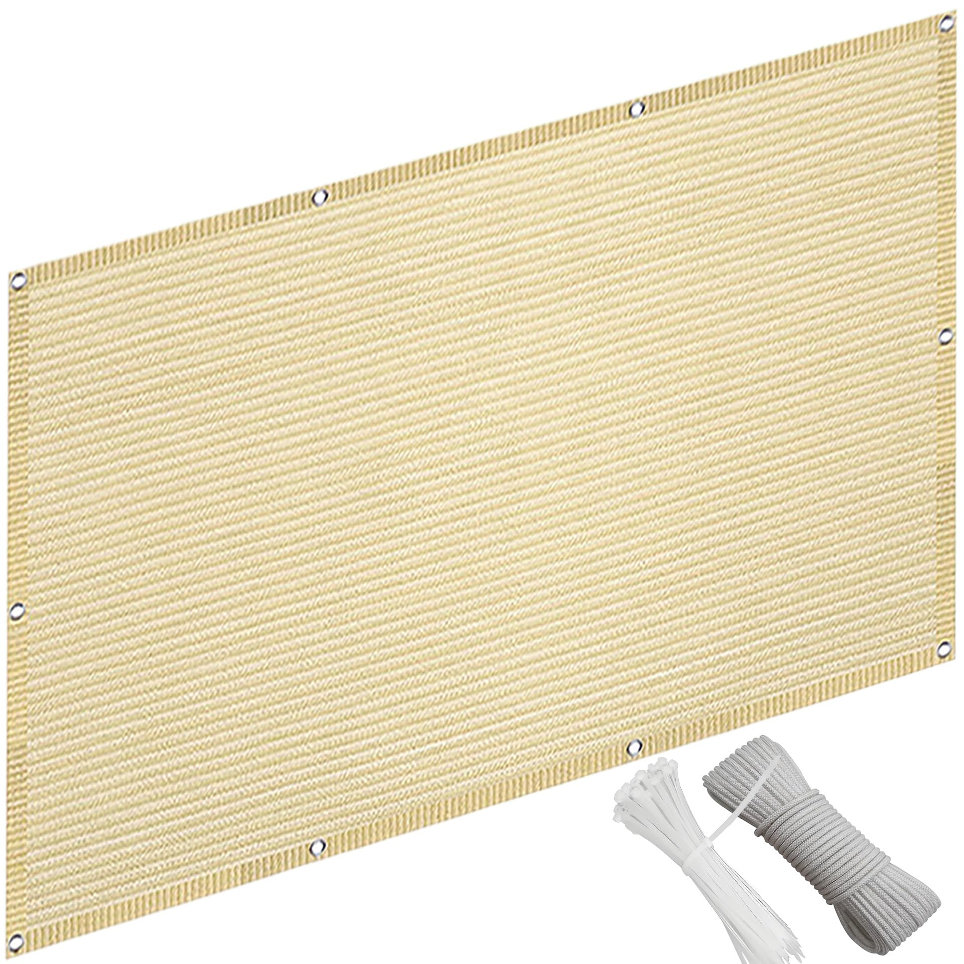 QINLIQIN Balcony Screening 1.6 x 5.5 m Balcony Railing Cover Wind-Resistant, Custom Size with Rope and Stainless Steel Eyelets for Outdoor Privacy Shield, Cream Color