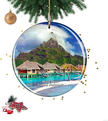 Adorno de Navidad de la isla Otemanu Bora Bora de la Polinesia Francesa, decoración de árbol de Navidad, adorno de decoración para el hogar