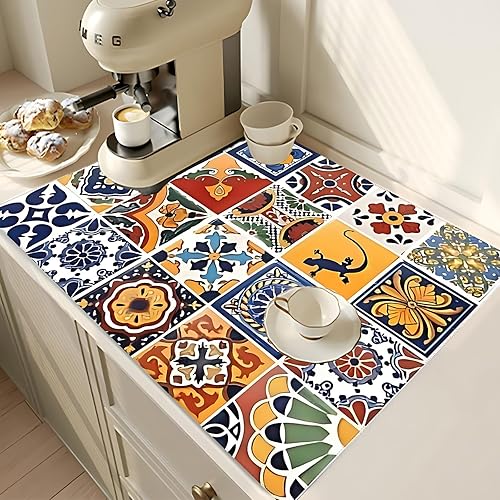 Miniatura 3 de Juego de 2 alfombrillas para secar platos, tapetes de café de gran tamaño, protector contra salpicaduras para cocina, encimera, baño, fregadero,