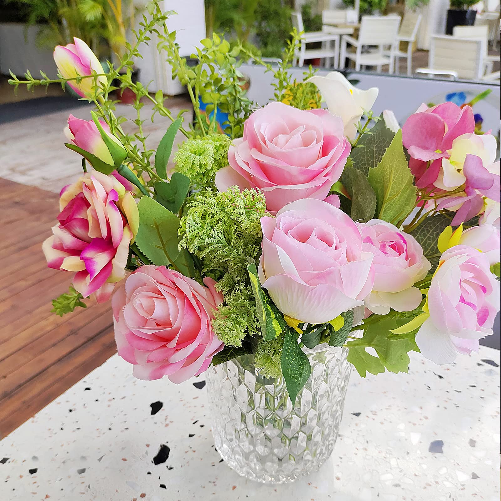 Artdou Silk Flower Arrangements for Vase, Fake Flowers Bouquet Centerpieces for Living Room Decoration, Dining Coffee Table Decor