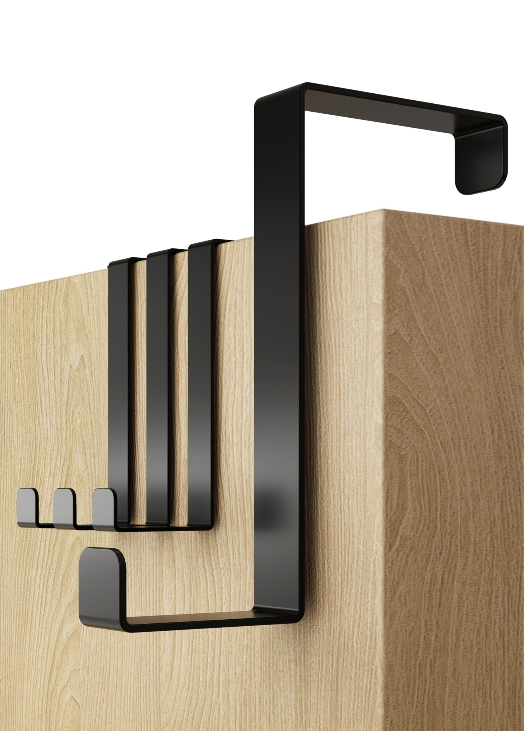 4smile Over Door Hanger – Set of 4, Black - Holds 8KG - Coat Hanger 3.6 cm (1.4") and 4.6 cm (1.8"), Coat Hooks for Door, Hangers for Clothes