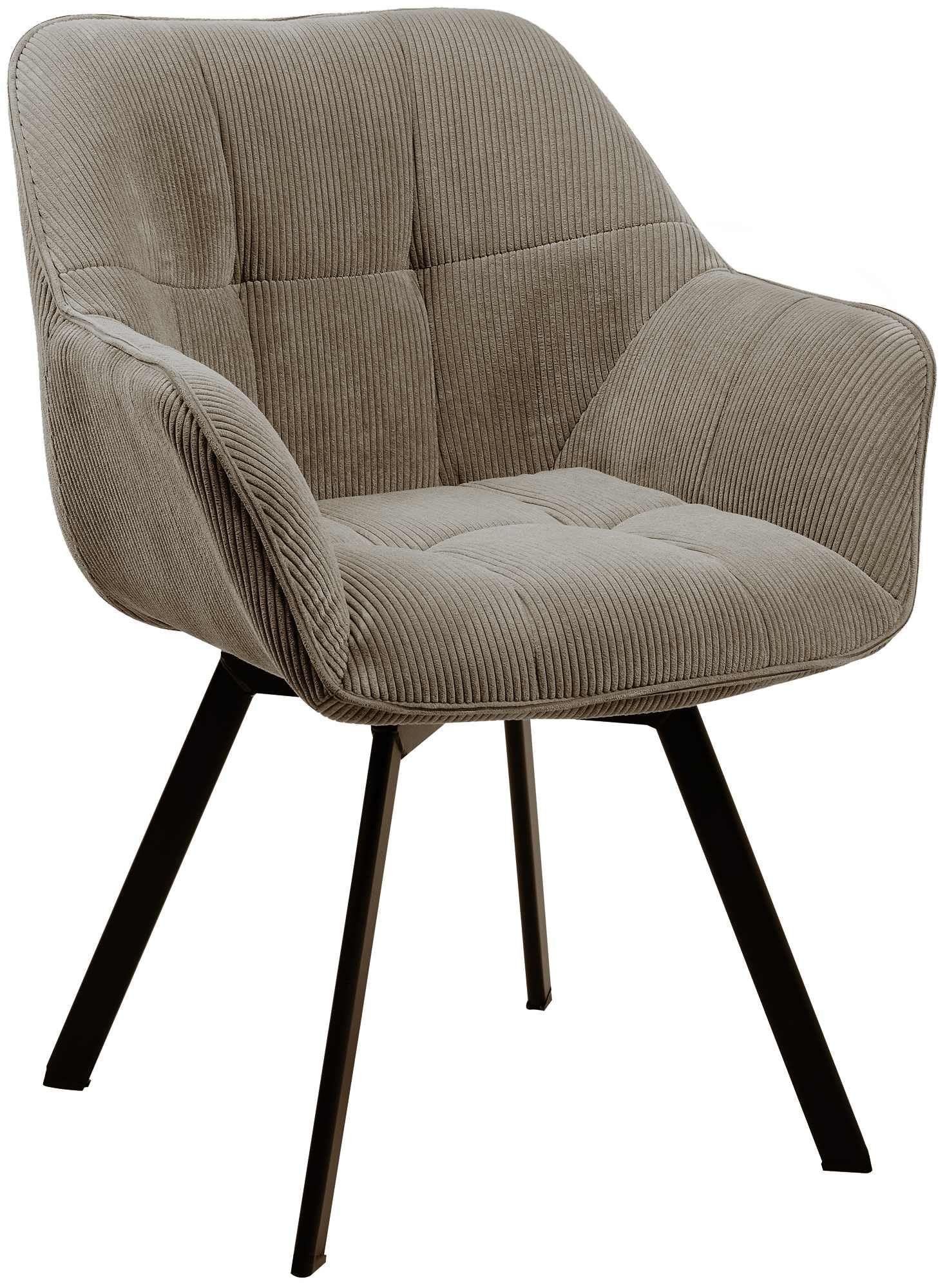 CLP Silla de Comedor ergonómica Jordi Cord, giratoria con Brazos, Base metálica 4 Patas, con topes, hasta 150 kg Color:marrón