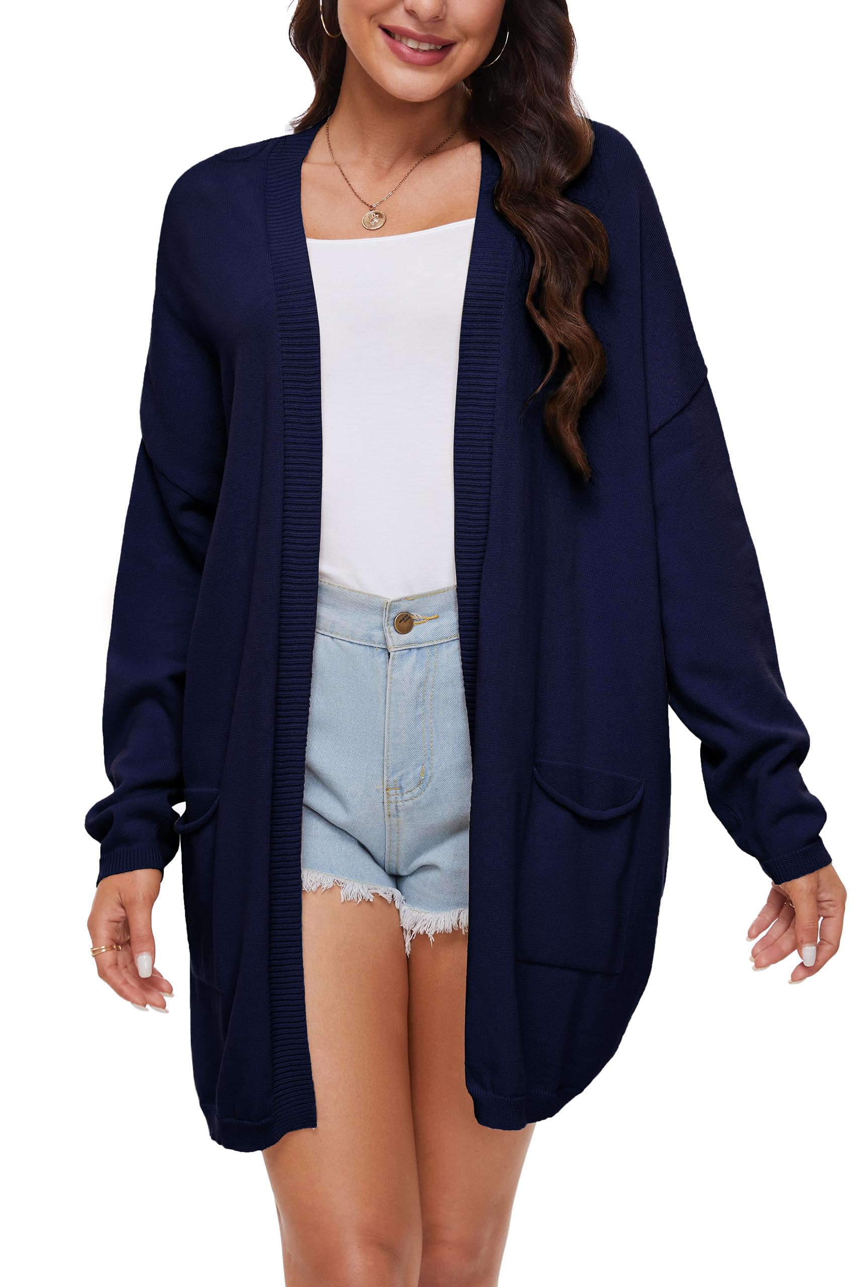 100% Katoenen Open Voorkant Cardigan Voor Dames Met Zakken