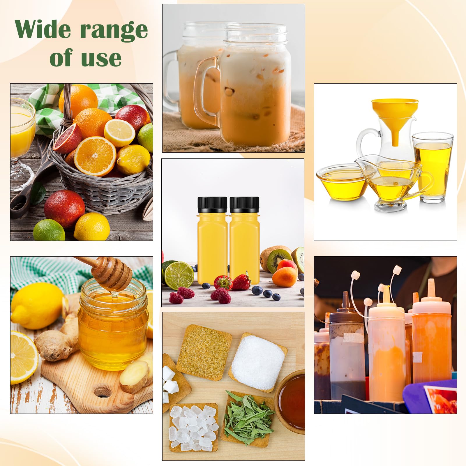 Sliner 250 botellas de jugo de plástico de 2 onzas a granel con tapas, pequeñas botellas de plástico transparentes para exprimir vasos de jengibre con tapas, mini tarros de refrigerador, reutilizables