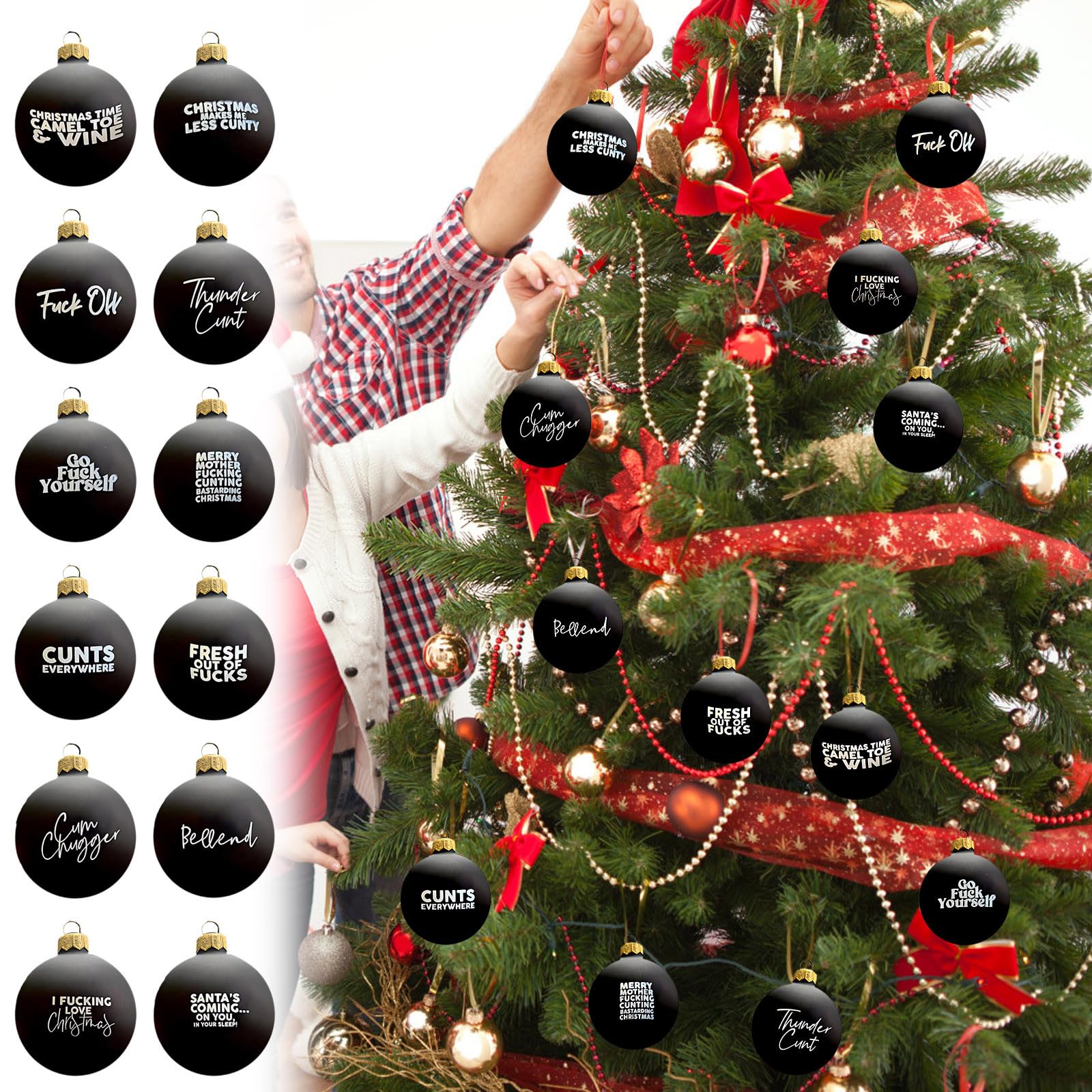 Fpfpf Black G Christmas Funny Offensive Bauble-Rude Baubles, New Mischief Funny Christmas Tree Balls Decoration, Prank Mischief Ornament Christmas Balls For Christmas Party (White D)(Black G)