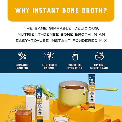 Miniatura 7 de Bare Bones Chicken Bone Broth Instant Powdered Mix | Rich Savory Packets on-the-Go No Artificial Flavors | Keto & Paleo Friendly | 10g Protein | 32