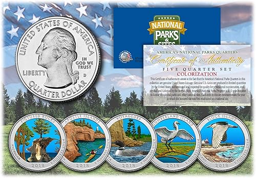 2018 America The Beautiful Colorized Quarters U.S. Parks - Juego de 5 monedas con cápsulas