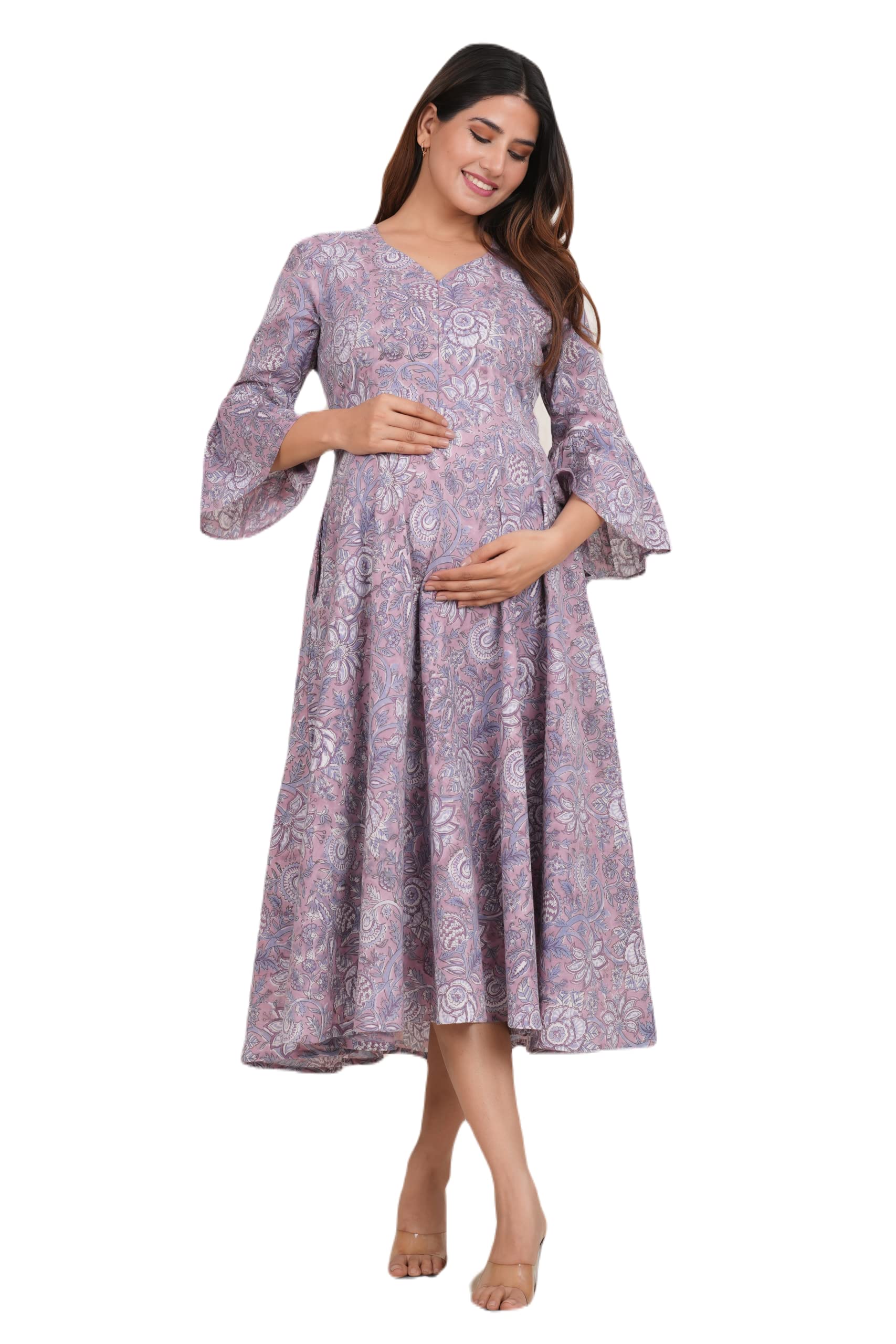 Sevya Premium Cotton Raas Priya Maternity Nursing Dress With Front Zip For Feeding/Pregnancy Wear/Maxi Dresses.